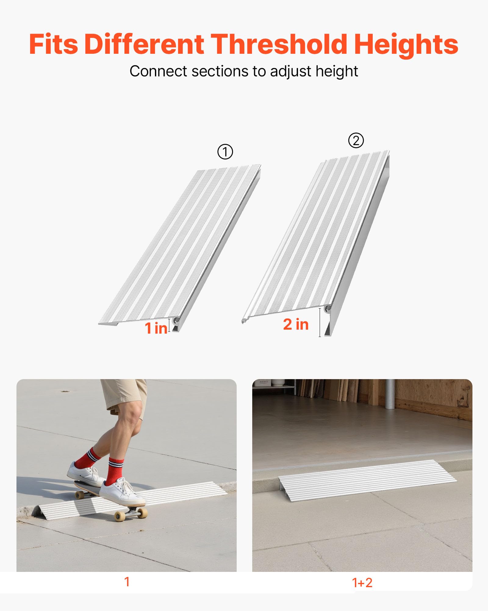 VEVOR Rampa per Soglia Modulare Regolabile in Alluminio 296 x 864 x 59 mm, con Capacità di Carico di 360 kg, Rampa per Marciapiede per Scale Domestiche per Scooter, Ausili per la Deambulazione