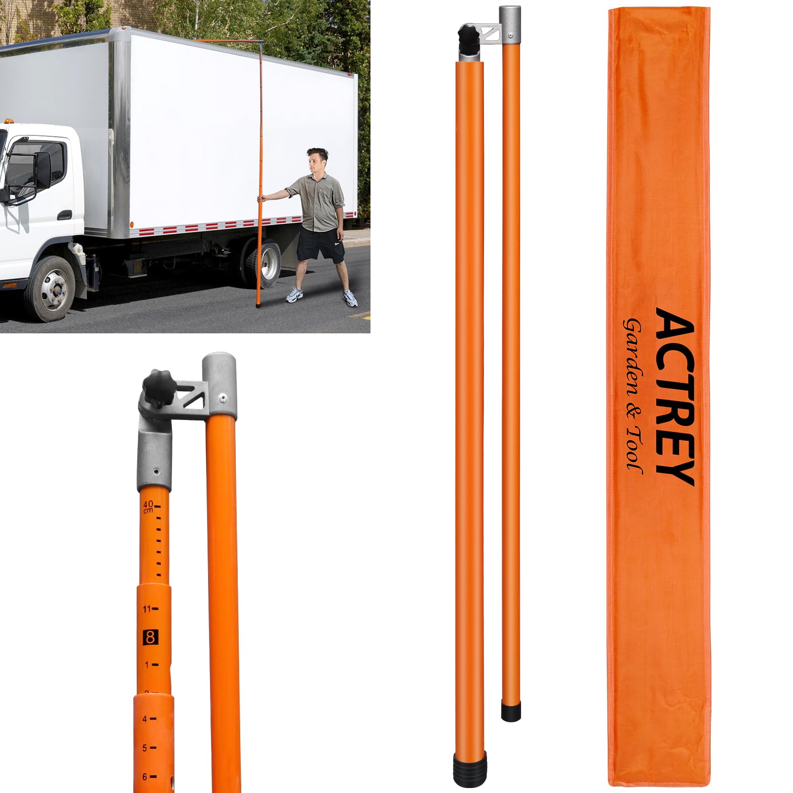 Photo 1 of 15FT Height Stick,Load Height Measuring Stick, Sturdy Fiberglass Truck Height Stick with Adjustable Pole,Non-Conductive Accurately Measures Stick with Carrying Bag, Retractable Height Stick
