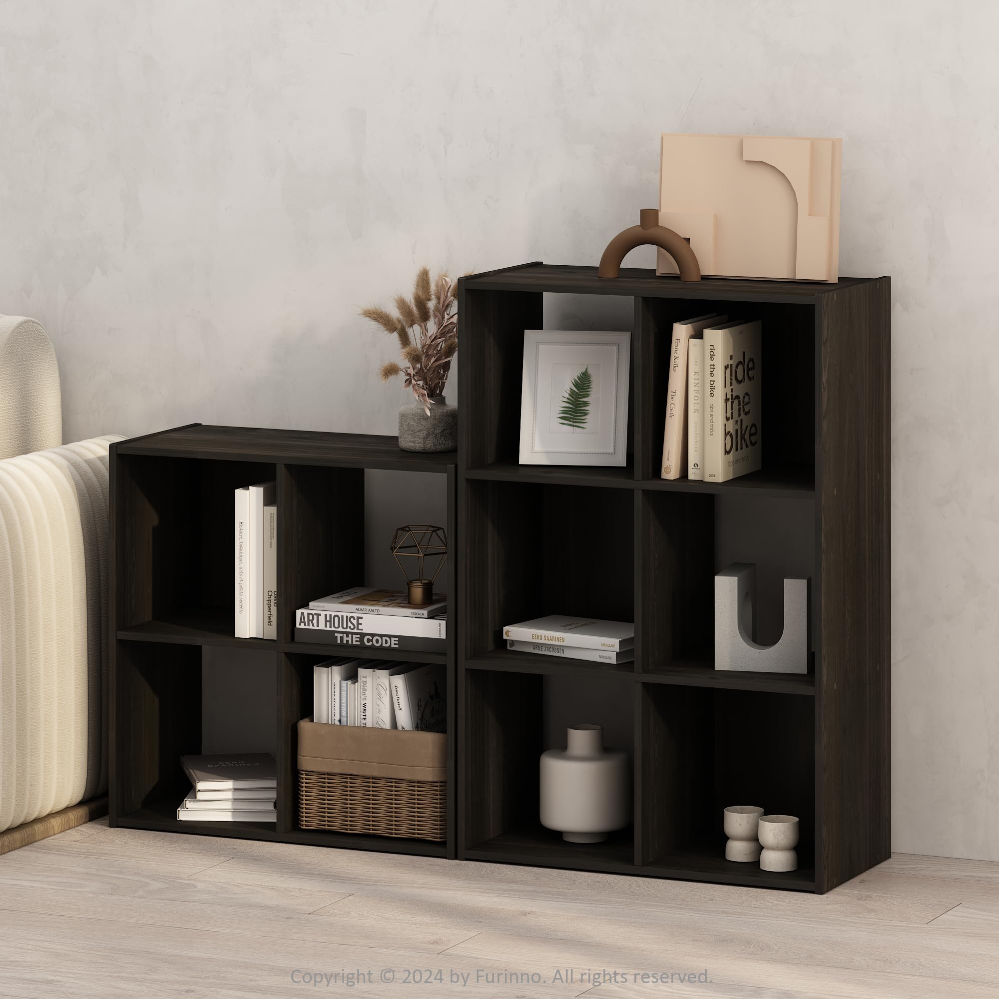 Furinno Pelli Cubic Mobile Portaoggetti, Libreria, Scaffale, 4 Cubi, Espresso