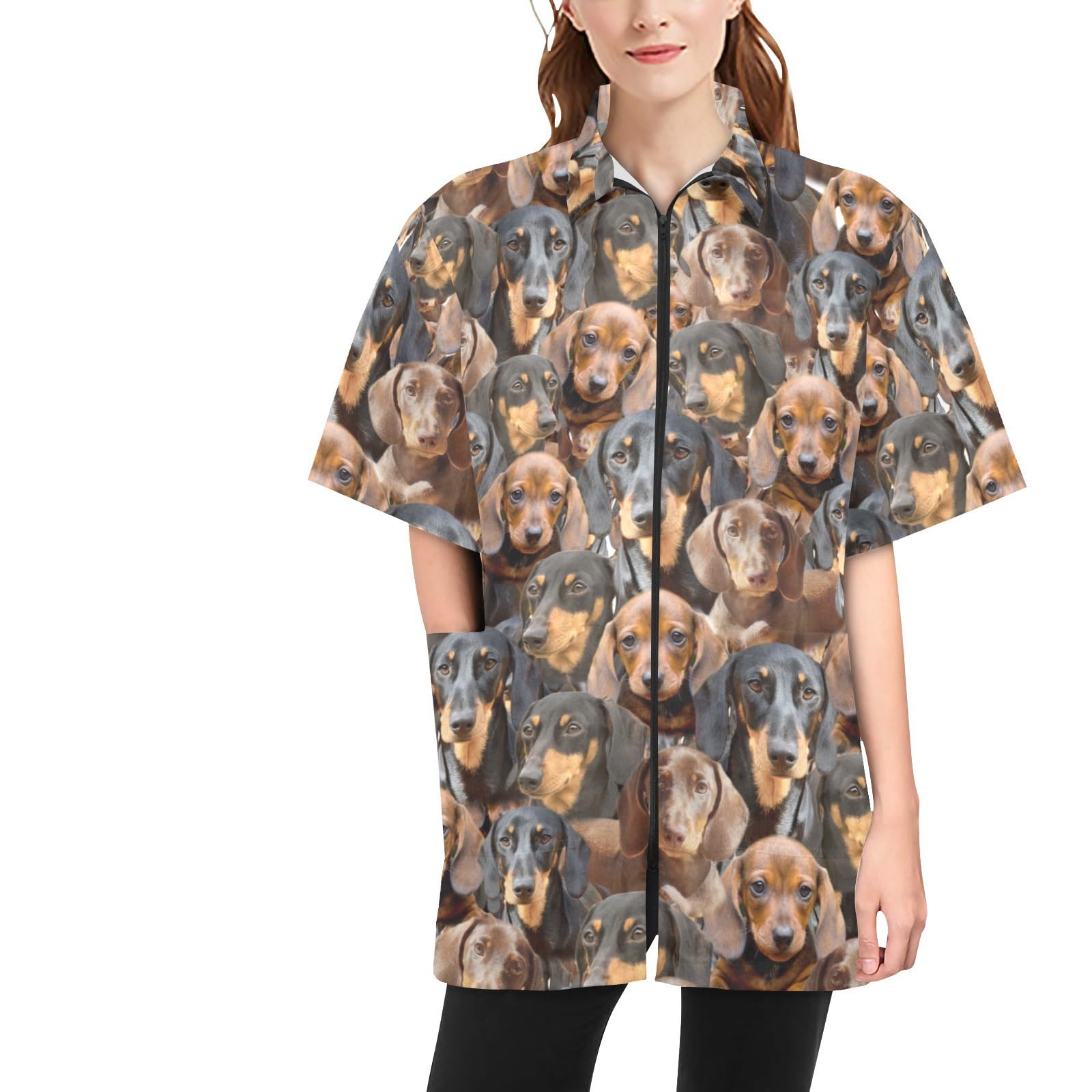 COWCUTE Dauchson Dog Print Pet Grooming Shirt, Pet Grooming Smocks Dog Grooming Jackets, Gifts for Dauchson Dog Lover