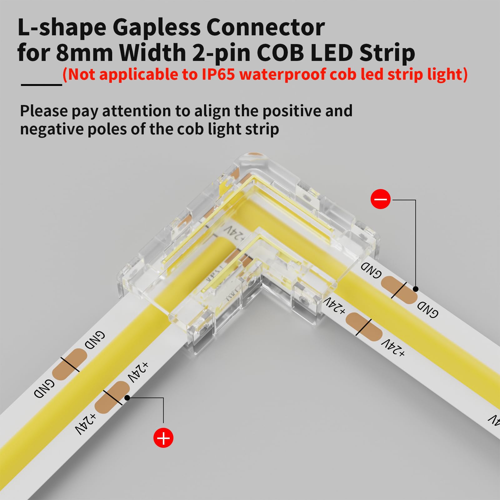 PAUTIX COB LED Streifen auf Kabelverbinder Unverdrahtete Clips lötfrei Steckverbinder Set für 8mm Breite 2Pin, 2 Stück Transparente Mittelverbinder,8 Stück L-Form (Packung mit 6)