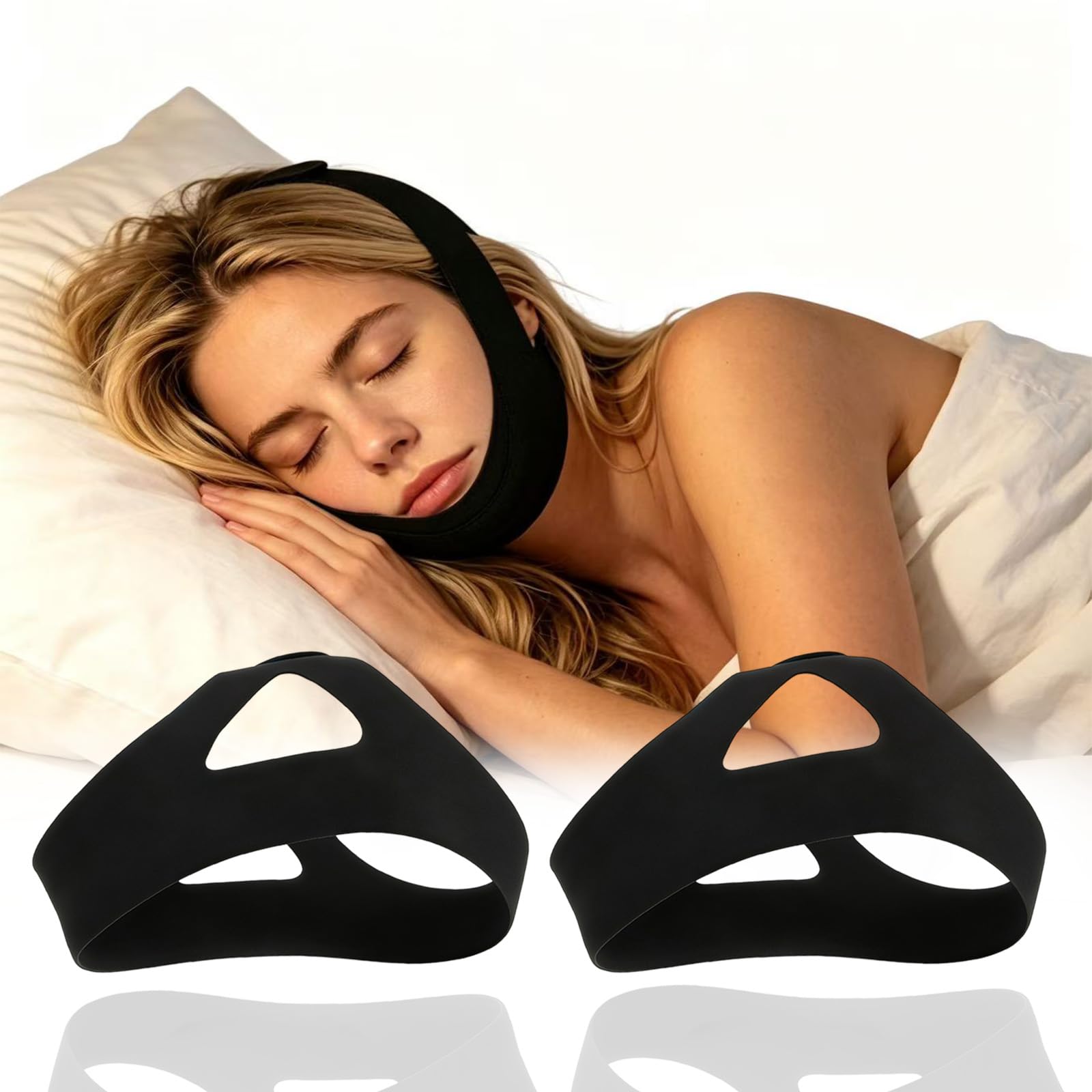 2 pcs Correa Antironquidos Ajustable Universal para Barbilla, Dispositivo para Reducir Ronquidos y Boca Seca, Ayuda para Dormir Apacible, Compatible con Máscaras de Sueño