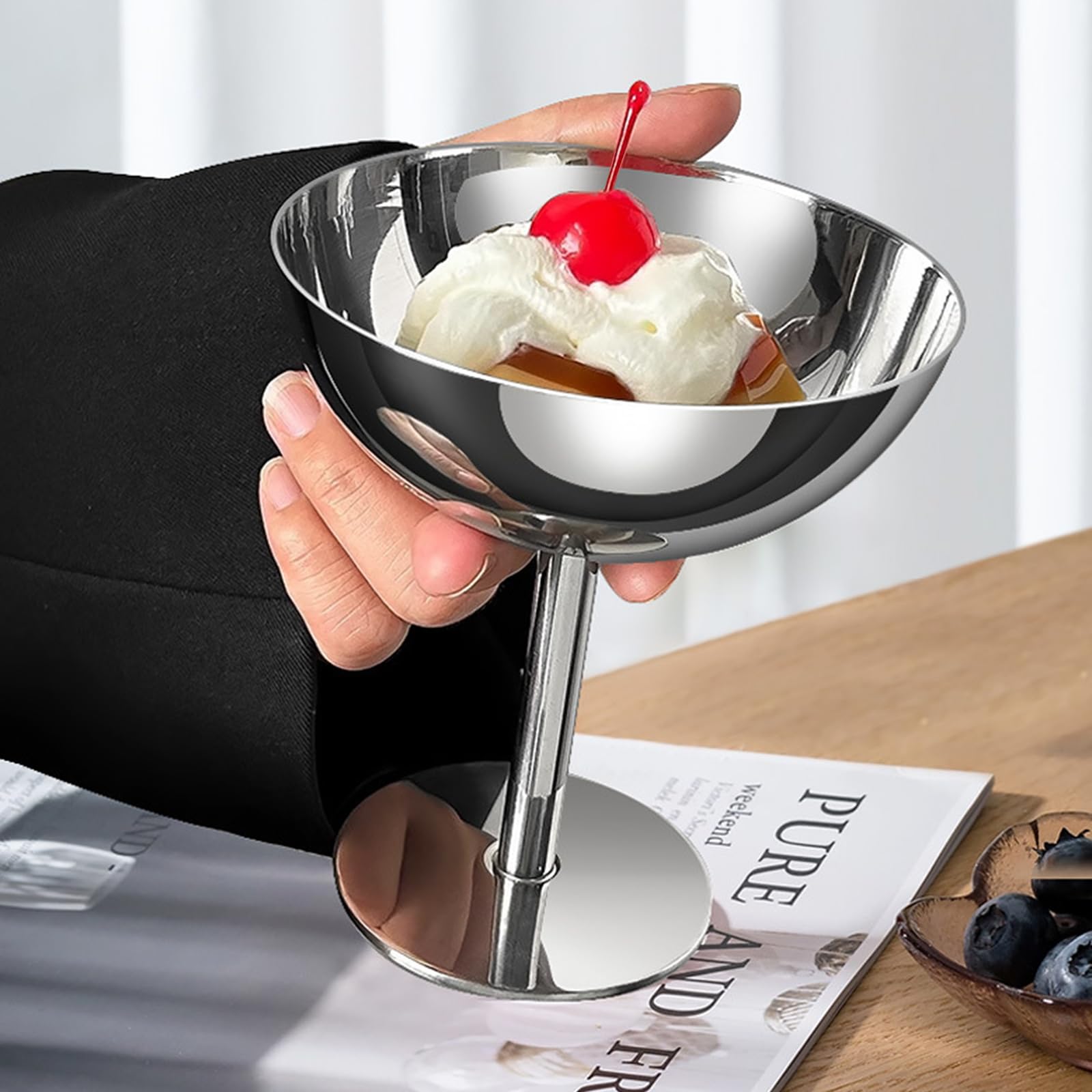 Copa de Helado, 4 Piezas Taza de Helado Tazón de Acero Inoxidable Copas de Ensalada Reutilizables Cuenco de Postre de 2O0 ml para Hacer Helados Frutas Pudín Postres (Alto)
