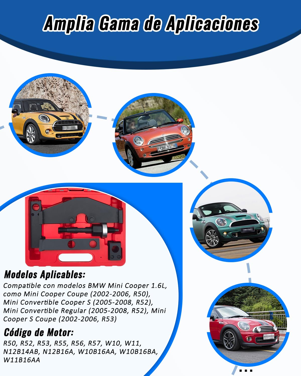 Herramientas de Calado distribucion Compatible con BMW Mini Cooper W10 W11 R50 R52 R53, Juego de Bloqueo y sujeción del árbol de levas del Motor, reemplaza OEM 118240, 118250, 118370