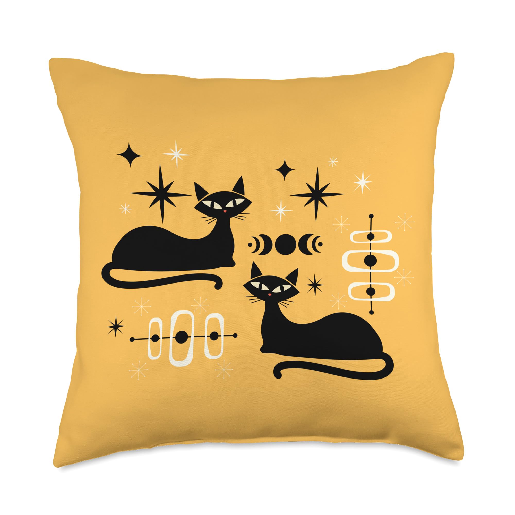 Retro Cat Midcentury Mid Century Atomic Age Yellow Modern Throw Pillow