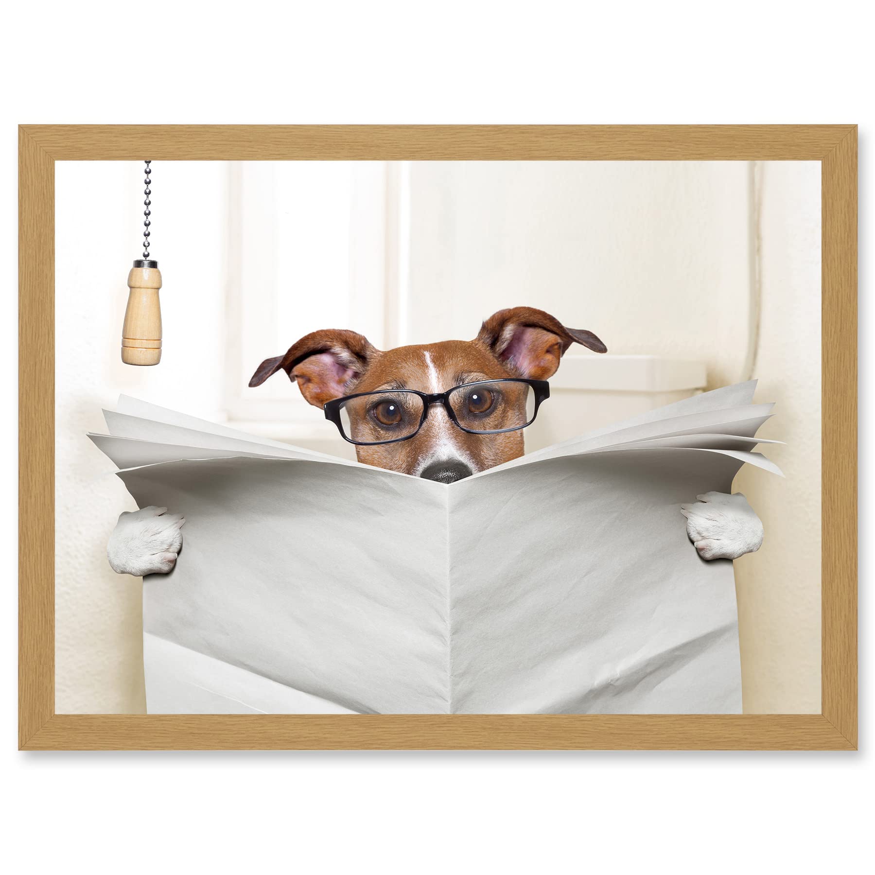 Artery8 Jack Russell Dog Toilet Reading Newspaper Photo Mock Up A4 Artwork Framed Wall Art Print