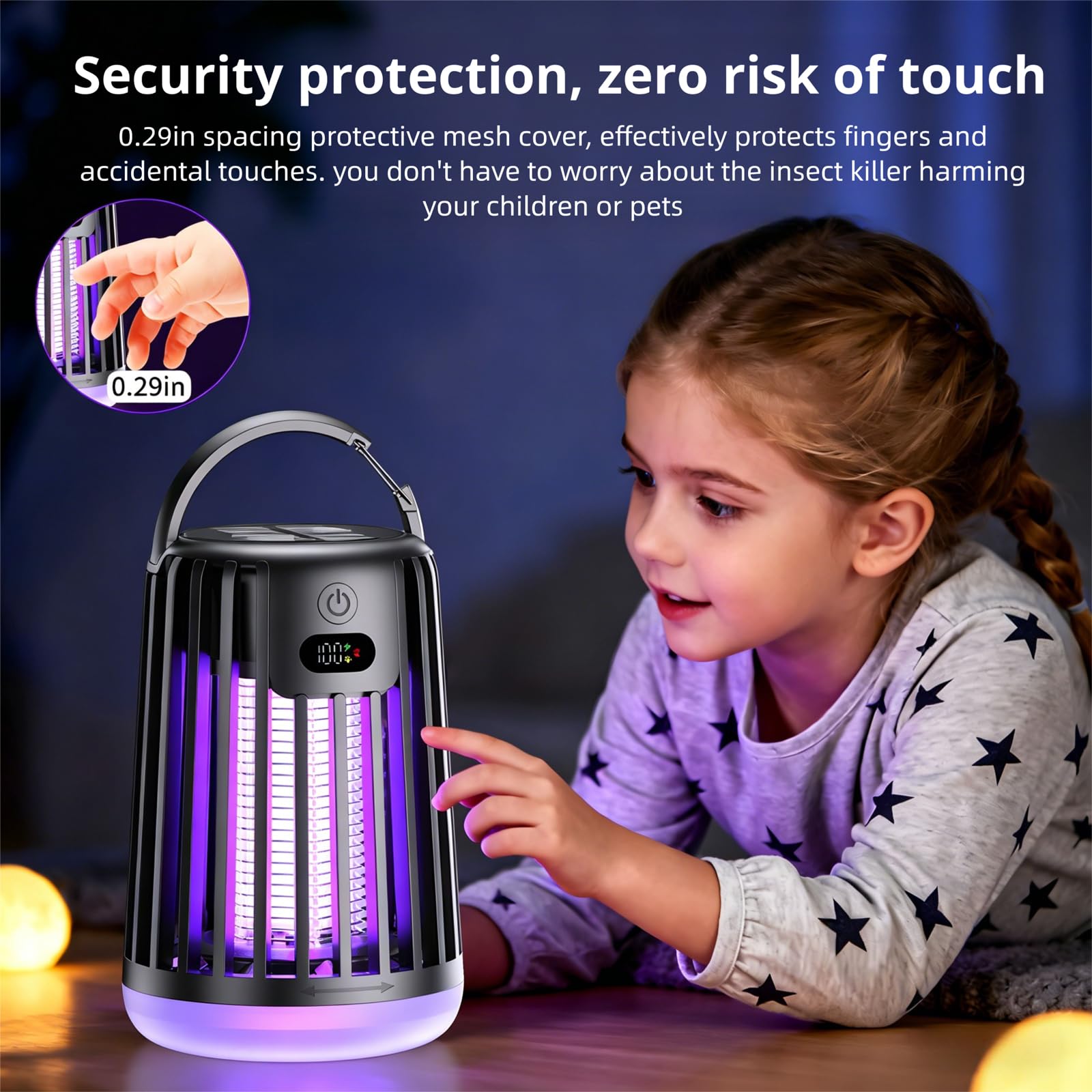 Lampada antizanzare ricaricabile solare, portatile, elettrica per esterni, luce viola per patio, campeggio e giardino (nero)