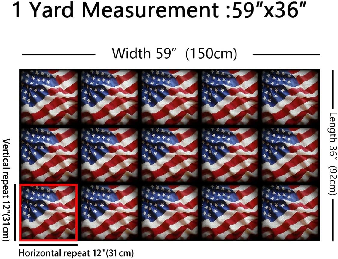 American Flag Fabric by The Yard, Geometric Stripe Indoor/Outdoor, Patriotic Stars Quilting Fabric for Upholstery & Home Accents, 3 Yards, Colorful