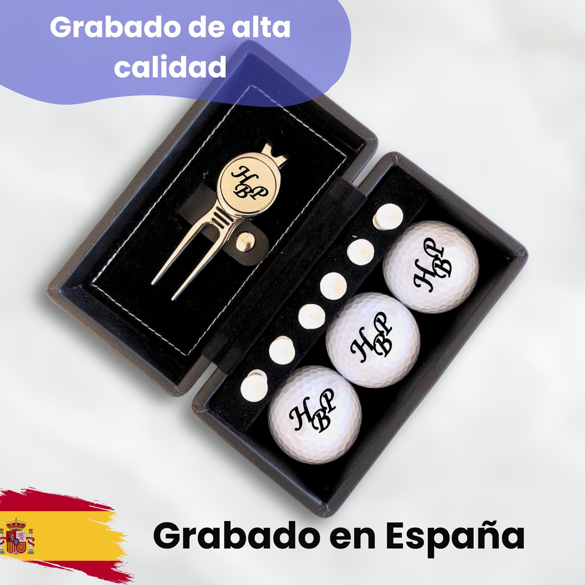 Juego de pelotas de golf con iniciales personalizadas, 3 pelotas de golf Wilson y 6 tees en caja de regalo, color negro