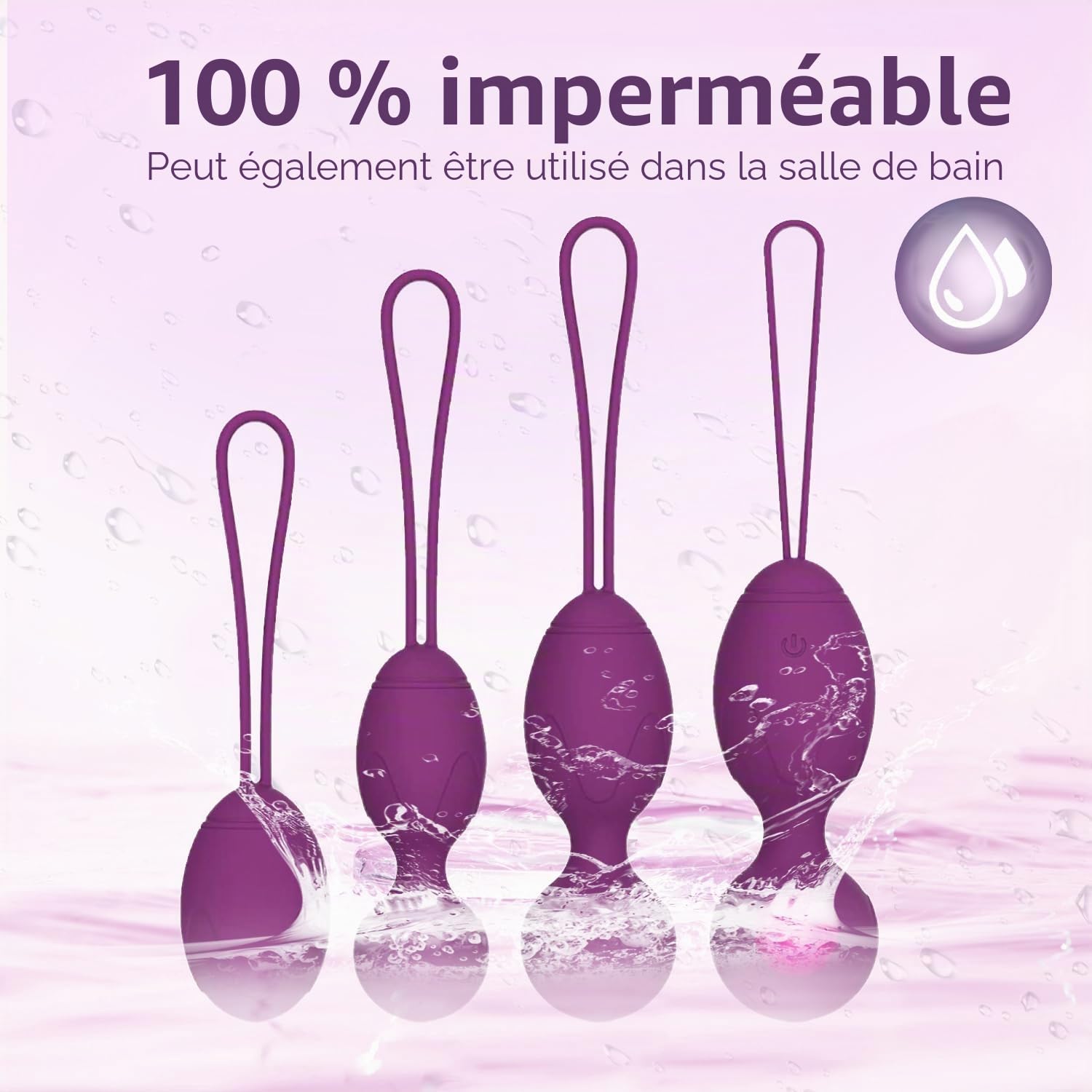 Boules de Geisha - Boules d'entraînement du plancher pelvien pour femme - Kit d'entraînement en silicone médical pour le contrôle de la vessie et les exercices du plancher pelvien - 4 balles violettes