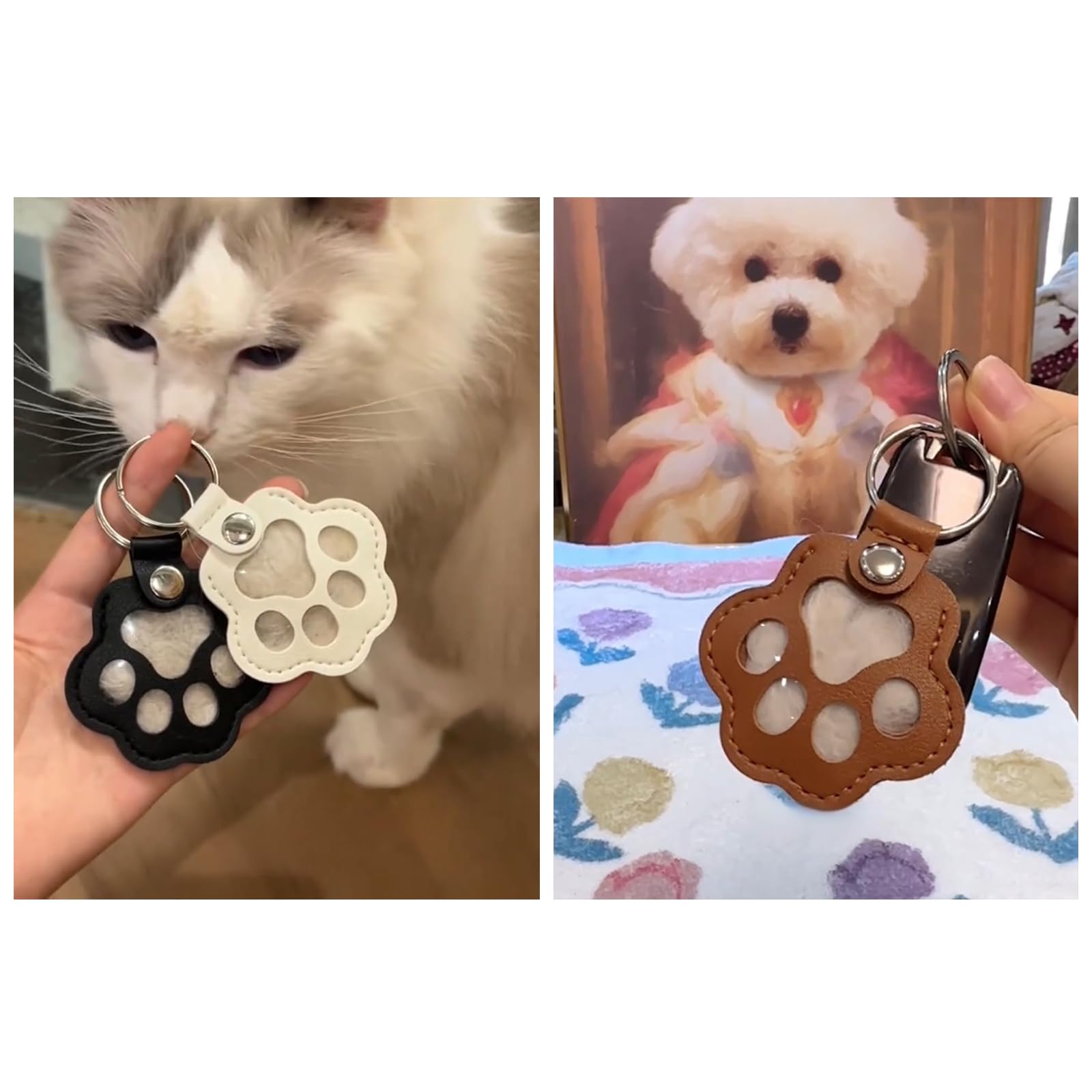 OIXEYA 4 Pezzi Portachiavi Pelo Cane, Portachiavi commemorativo per animali domestici, portachiavi in pelle a forma di zampa di cane e gatto