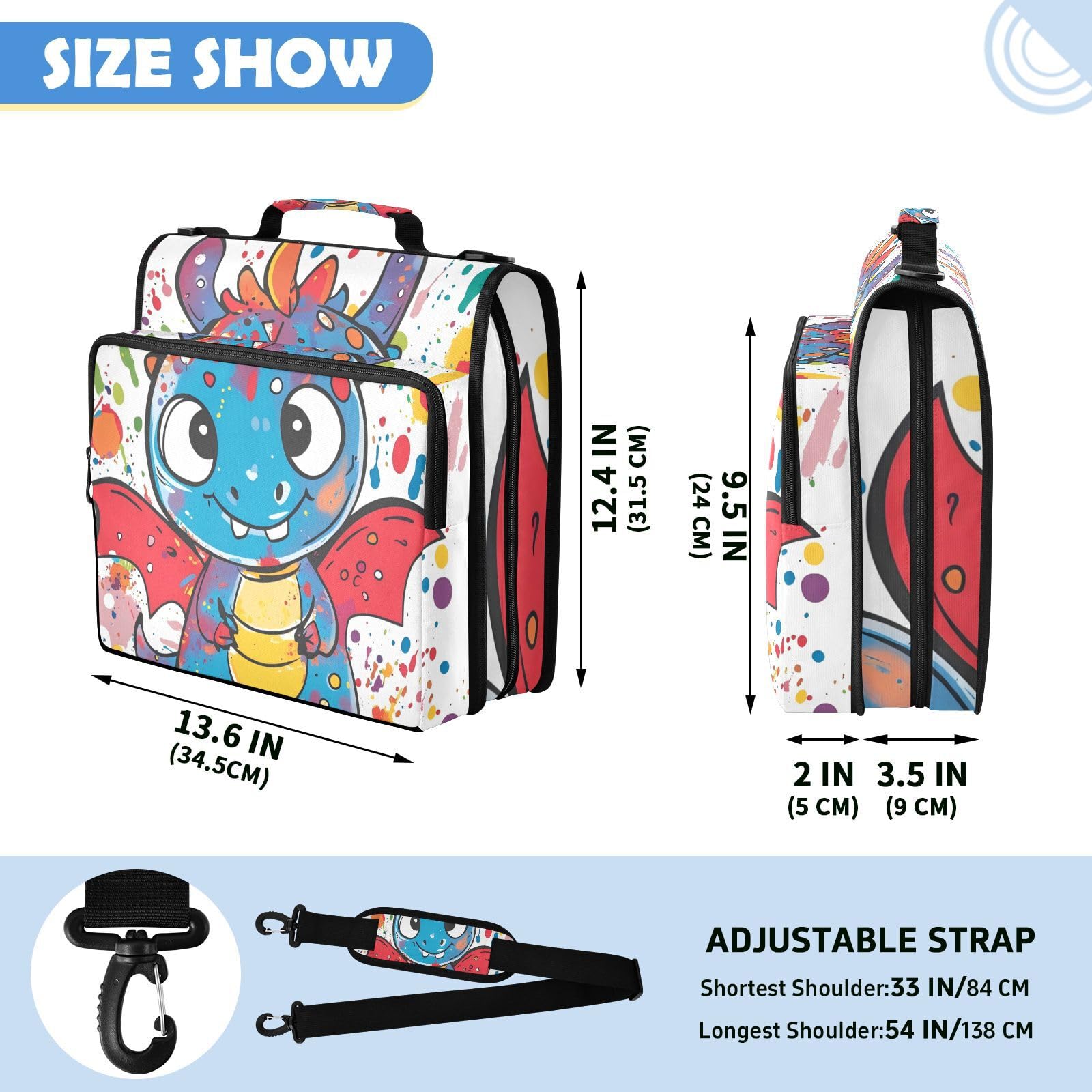 Colorful Dragon Graffiti Art Zipper 3 Ring Binder Bag