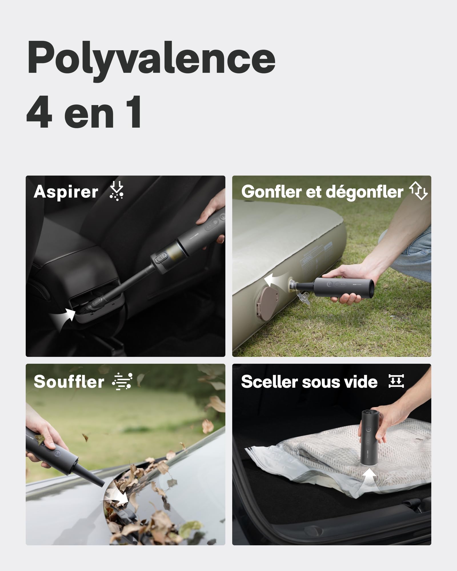 HOTO Aspirateur Voiture Puissant sans Fil, Aspirateur à Main 4 en 1 | Mini Aspirateur Sans Fil 20 000 Pa, Souffleur à Air Comprimé Électrique, Aspirateur de Voiture pour Bureau, Clavier, Maison