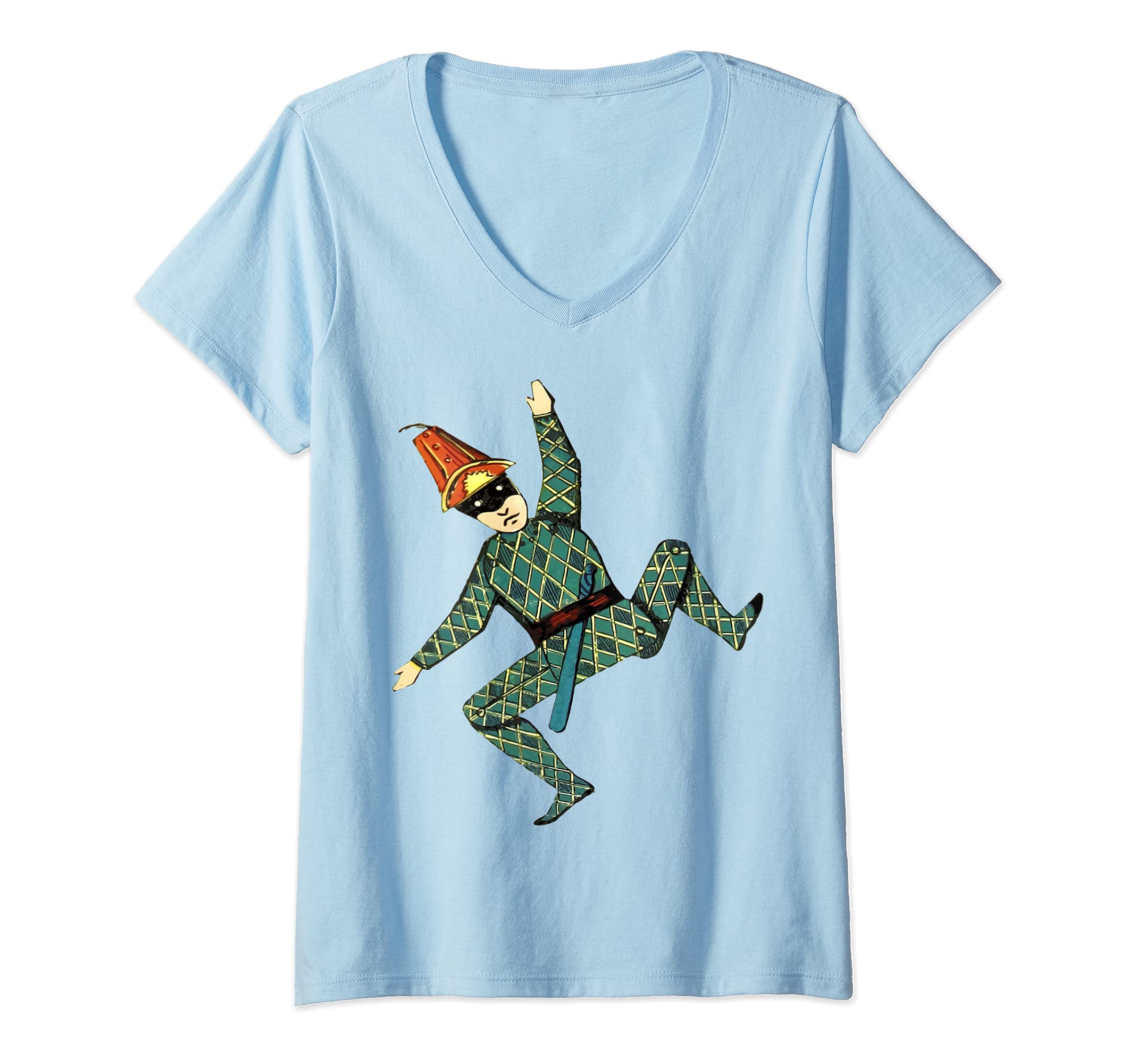 Womens Joker Puppet V-Neck T-Shirt, Blue