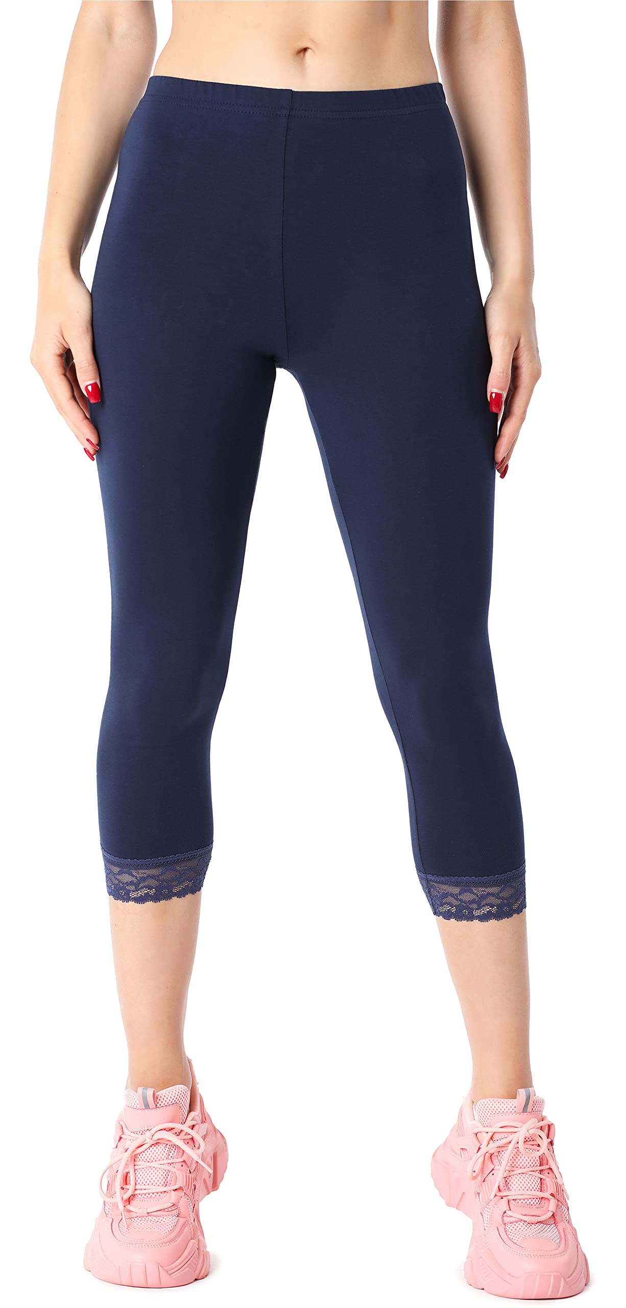 Bellivalini Damen 3/4 Capri Leggings aus Bio-Baumwolle mit Spitze für Tunika BLV50-224