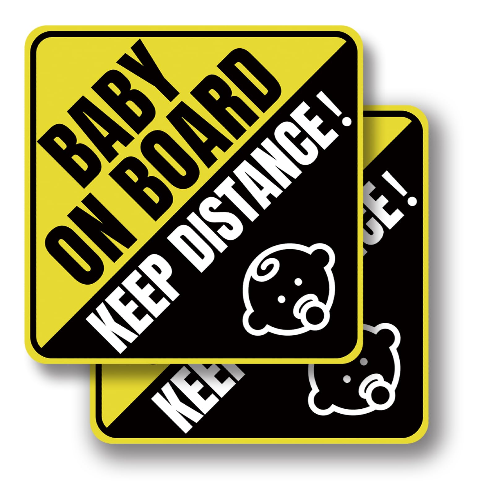 Baby on Board Car Magnet Sign 5.5 X 5.5 inch, Baby On Board Signs, Magnetic Warning Baby Safety Signs, Striking Black and Yellow, Night Reflective, Waterproof【2Pack】