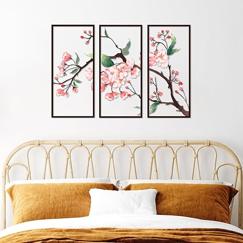 Resama 3 piezas de arte de pared de flores de metal negro, escultura floral minimalista, decoración estética moderna para dormitorio, sala de estar,