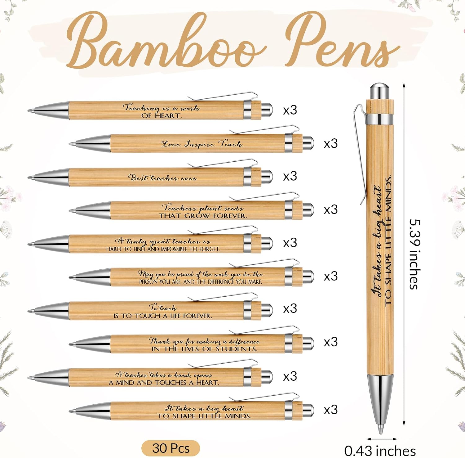 Geyoga 30 Sets Teacher Appreciation Gifts Bulk Inspirational Bamboo Pens Motivational Silicone Keychains with Thank You Cards for Employee Staff Team Teacher Appreciation Week Gifts