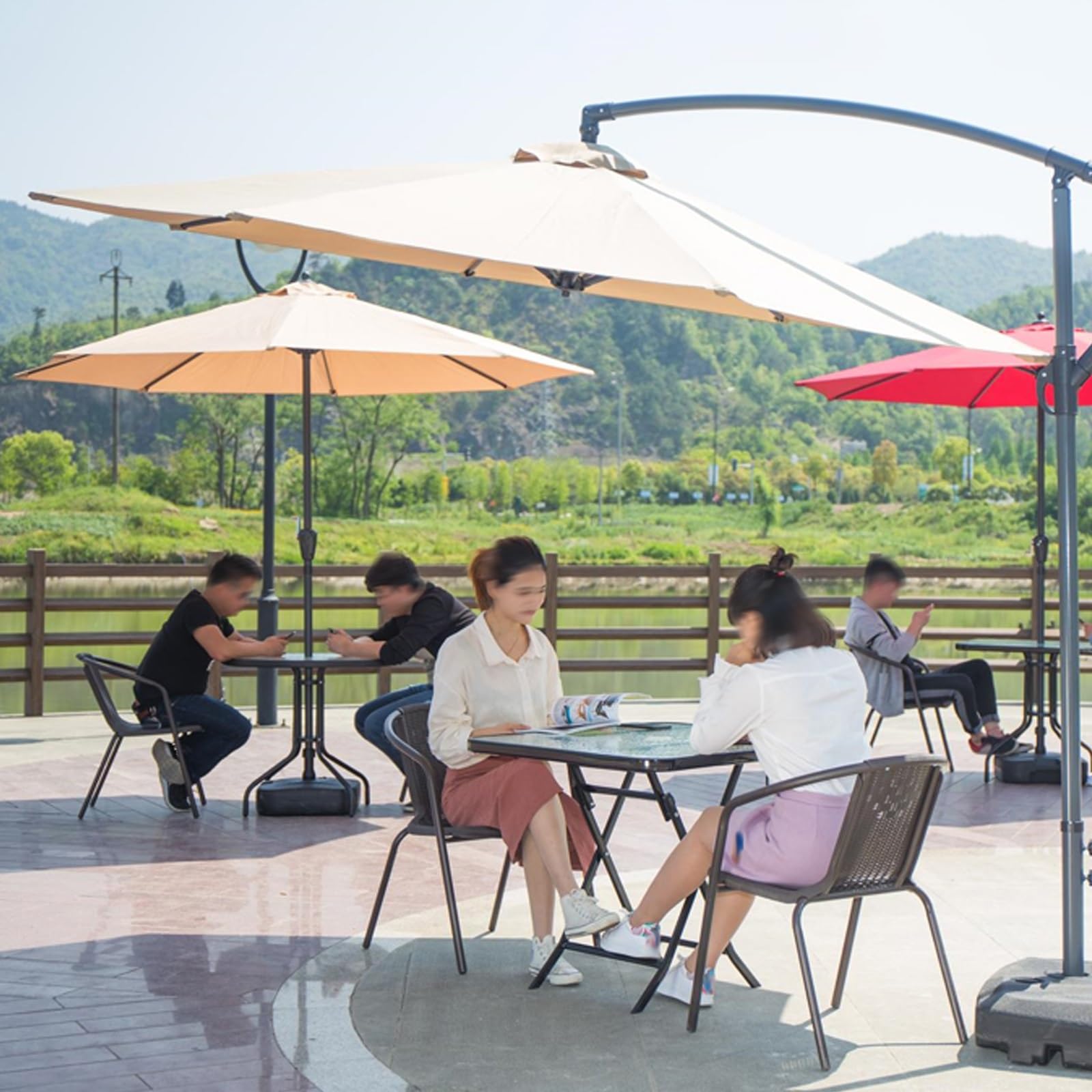 Wymienne Poszycie Parasola 8 Żeber 200-350cm Tkanina na Parasol Ogrodowy | Pokrowiec na Parasol Ogrodowy Okrągła, Gruba Poliester na Taras Balkon Basen, Tylko Tkanina(Wine Red,300cm)