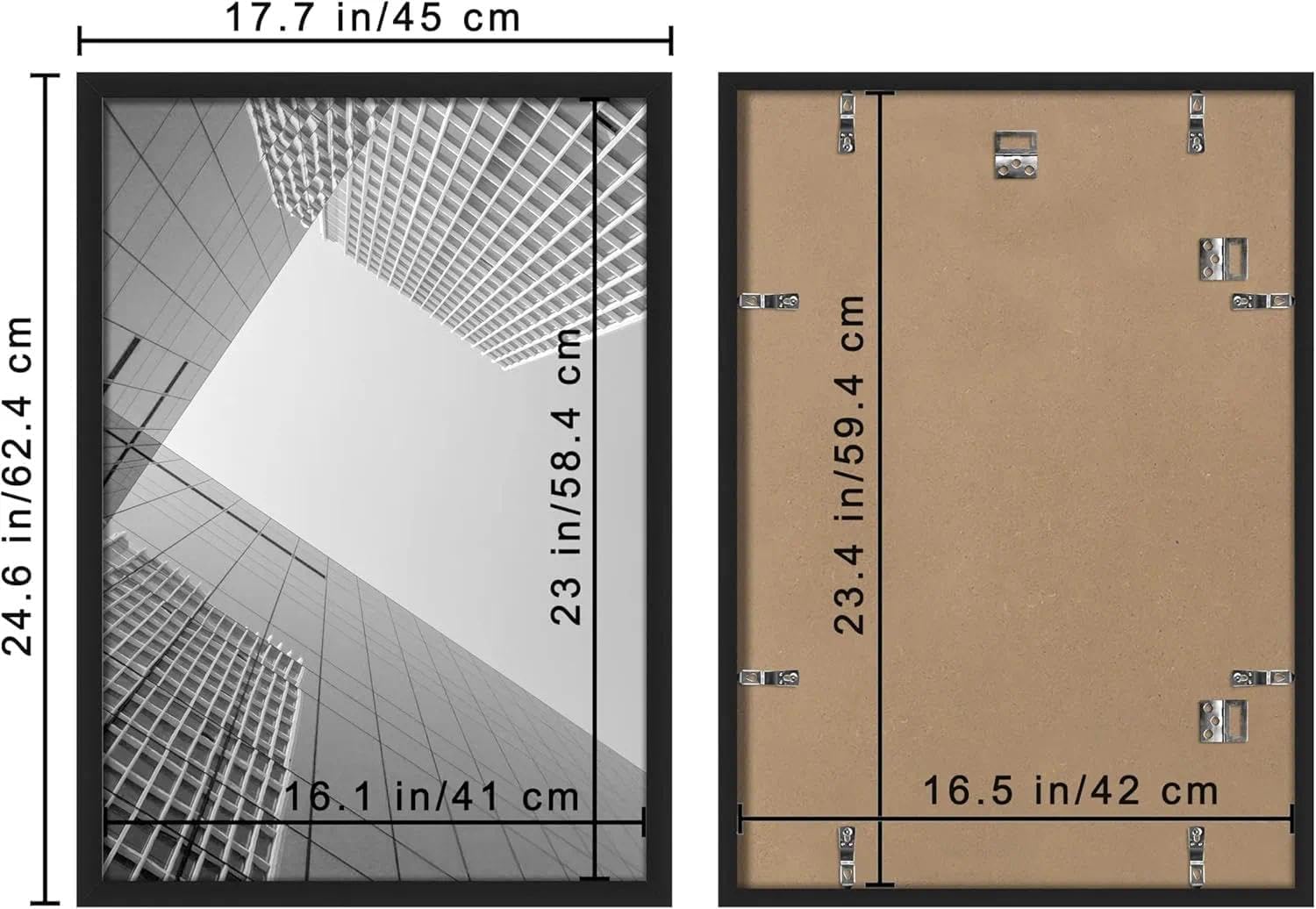 VIOLABBEY Bilderrahmen A2 Schwarz, A2 Foto Rahmen, Picture Frame 42x59.4 cm für horizontale oder vertikale Wandmontage