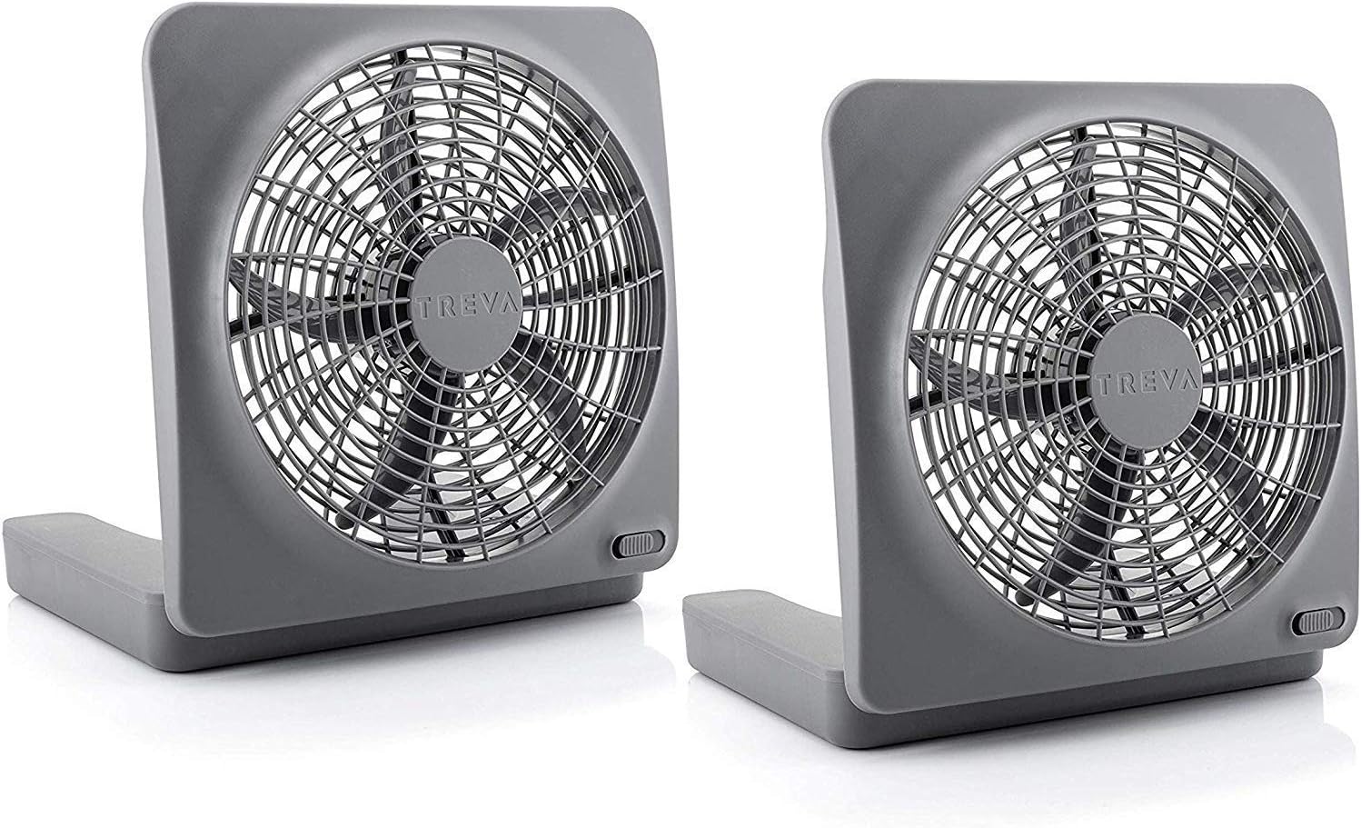 Treva 10-Inch Portable Desktop Air Circulation Battery Fan, 2 Speed, Compact Folding & Tilt Design, with AC Adapter - 2 Pack (Graphite)
