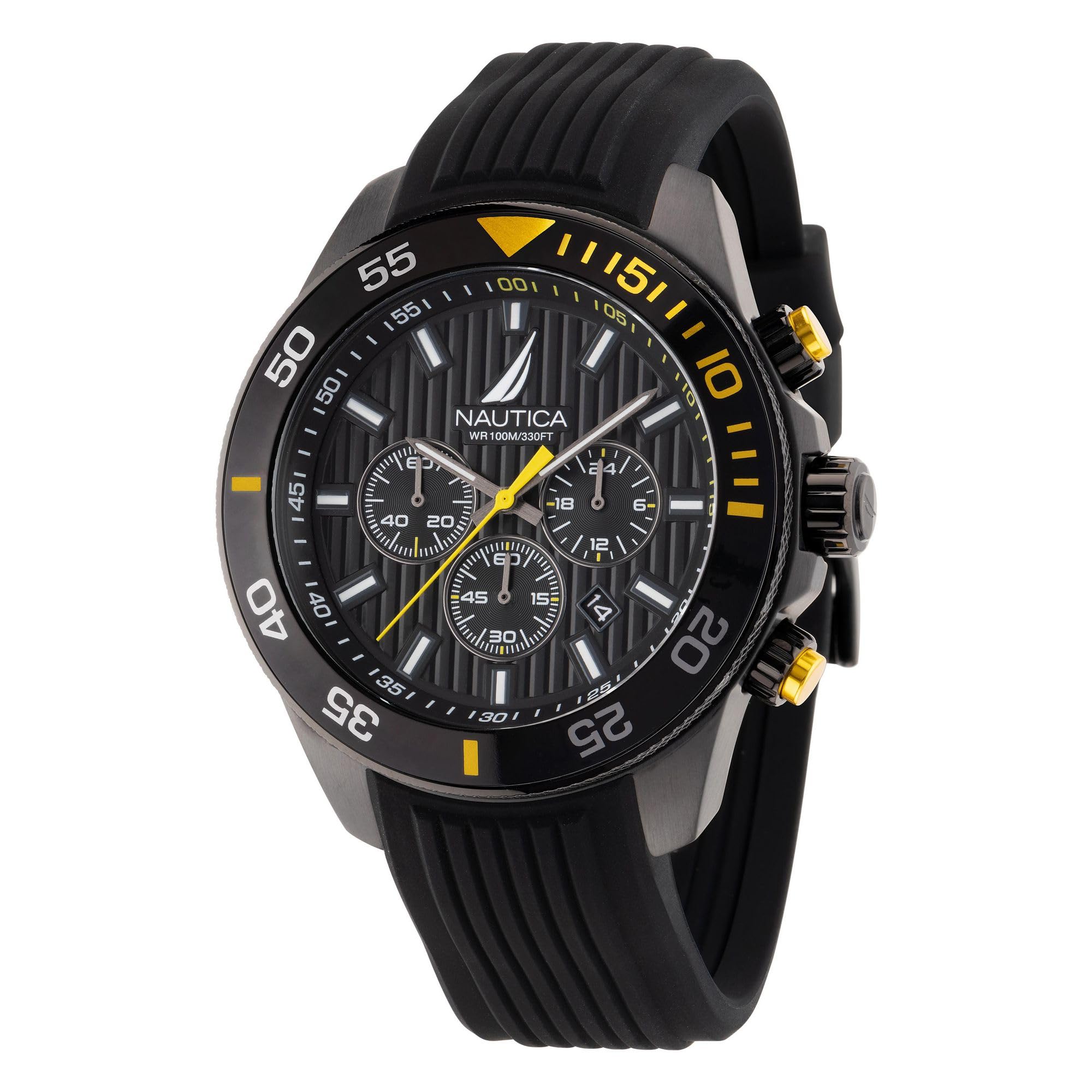 Nautica Reloj NAPNOS302 One con correa de silicona negra para hombre, Negro/Negro/Negro