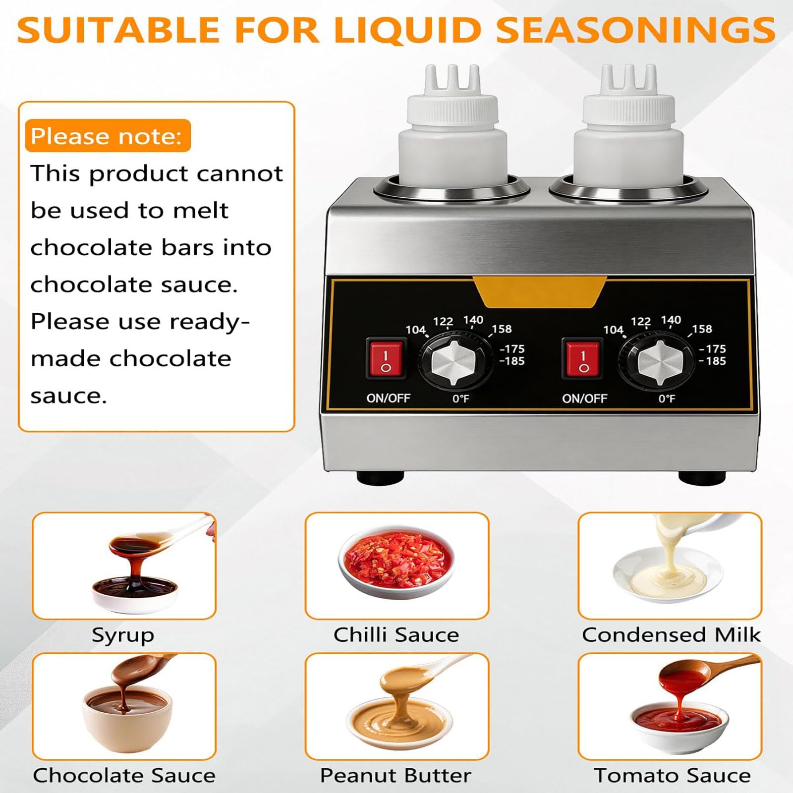 Dispensador De Salsas De Acero Inoxidable De Doble Botella, Calentador Eléctrico De Jarabes De 320 W con Recipientes De 650 Ml, Termostato Ajustable (86-185 °F) para Queso para Nachos