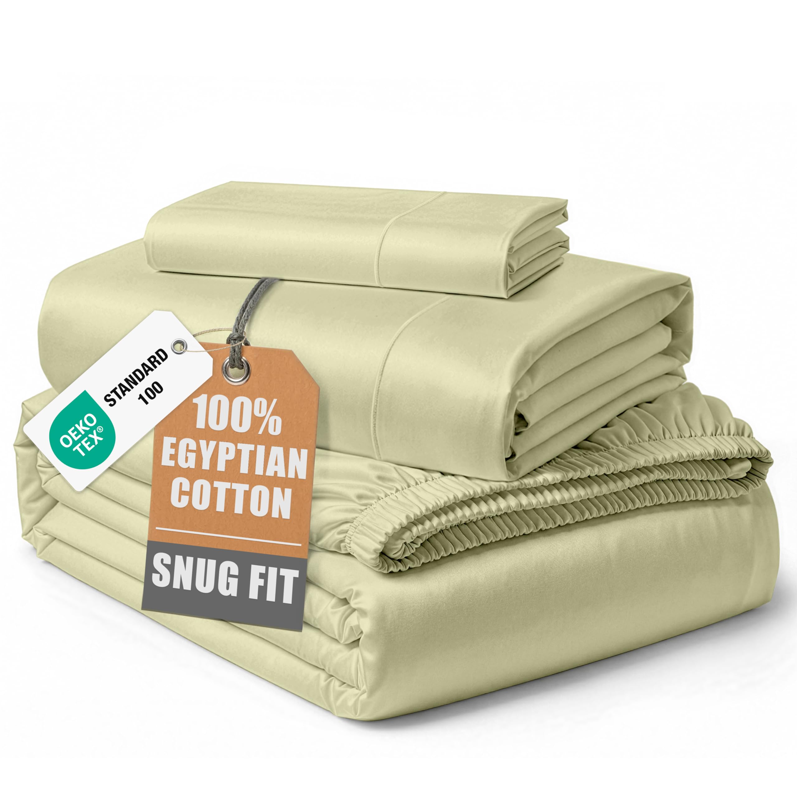 LANE LINEN 100% Egyptian Cotton Twin Sheet Set Silky Sateen Weave - Seafoam