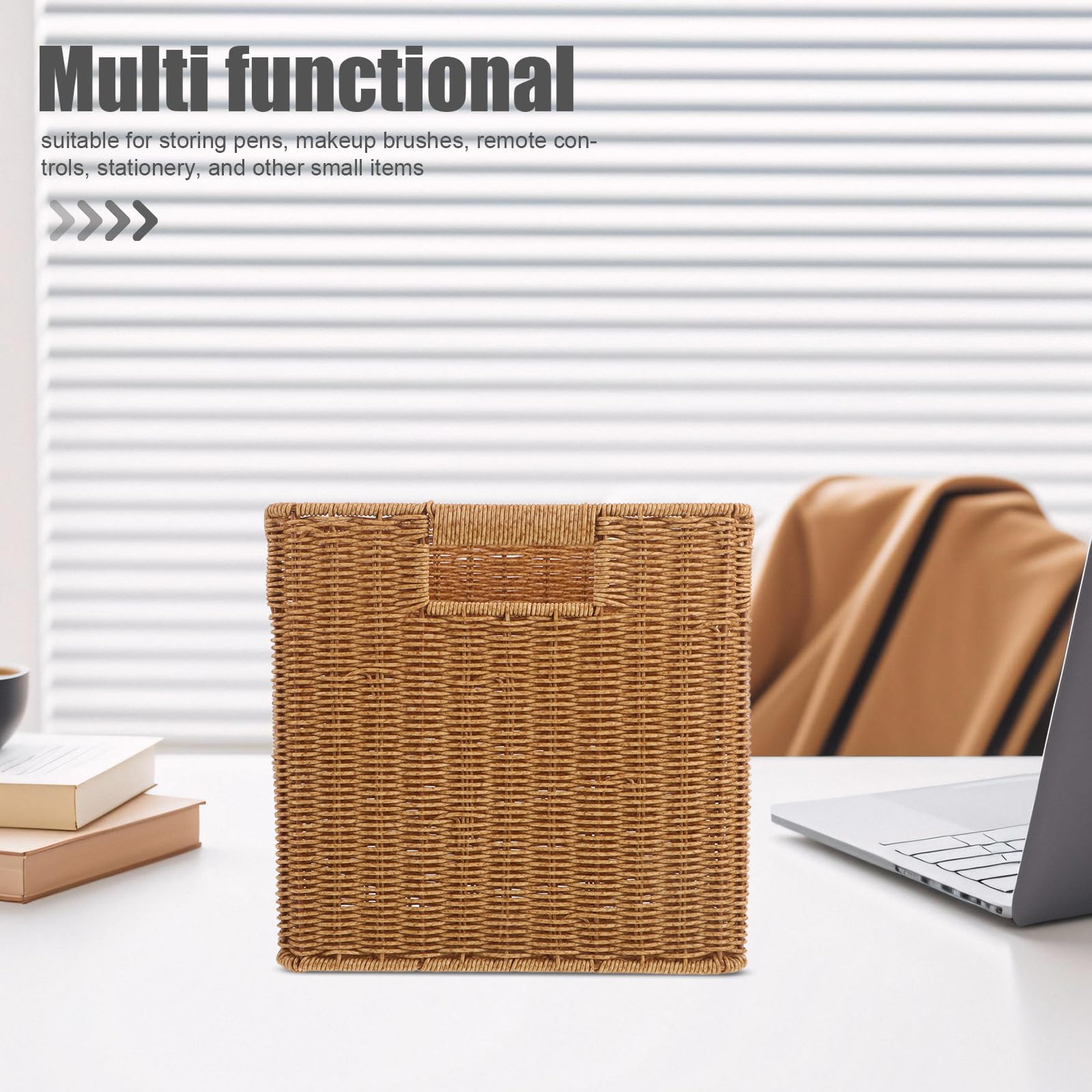 Cesta de almacenamiento multiusos: cestas portátiles de mimbre marrón oscuro con asas para encimeras de cocina y baño, organizador de revistas.