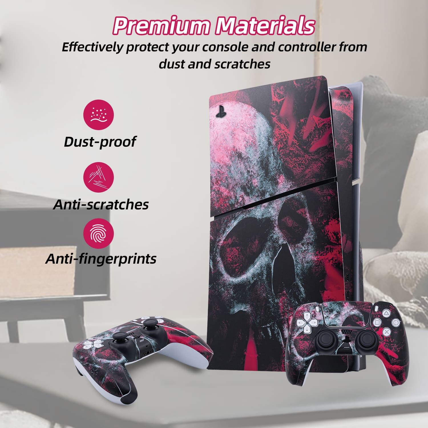 Mcbazel Calcomanías de la Serie Pattern Pegatinas de Vinilo Solo para PS5 Slim Disc Edition - Cráneo Rojo