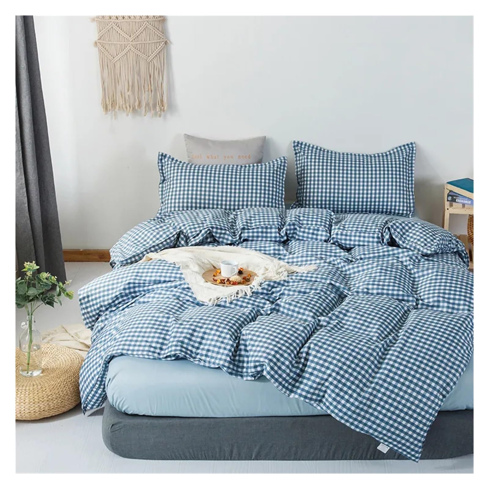 Set copripiumino 220 x 240 cm, 4 pezzi, copripiumino 150 x 200 cm, coperta, lenzuolo, letto matrimoniale queen size, letto di lusso in una borsa (blu, 180 x 200 cm)