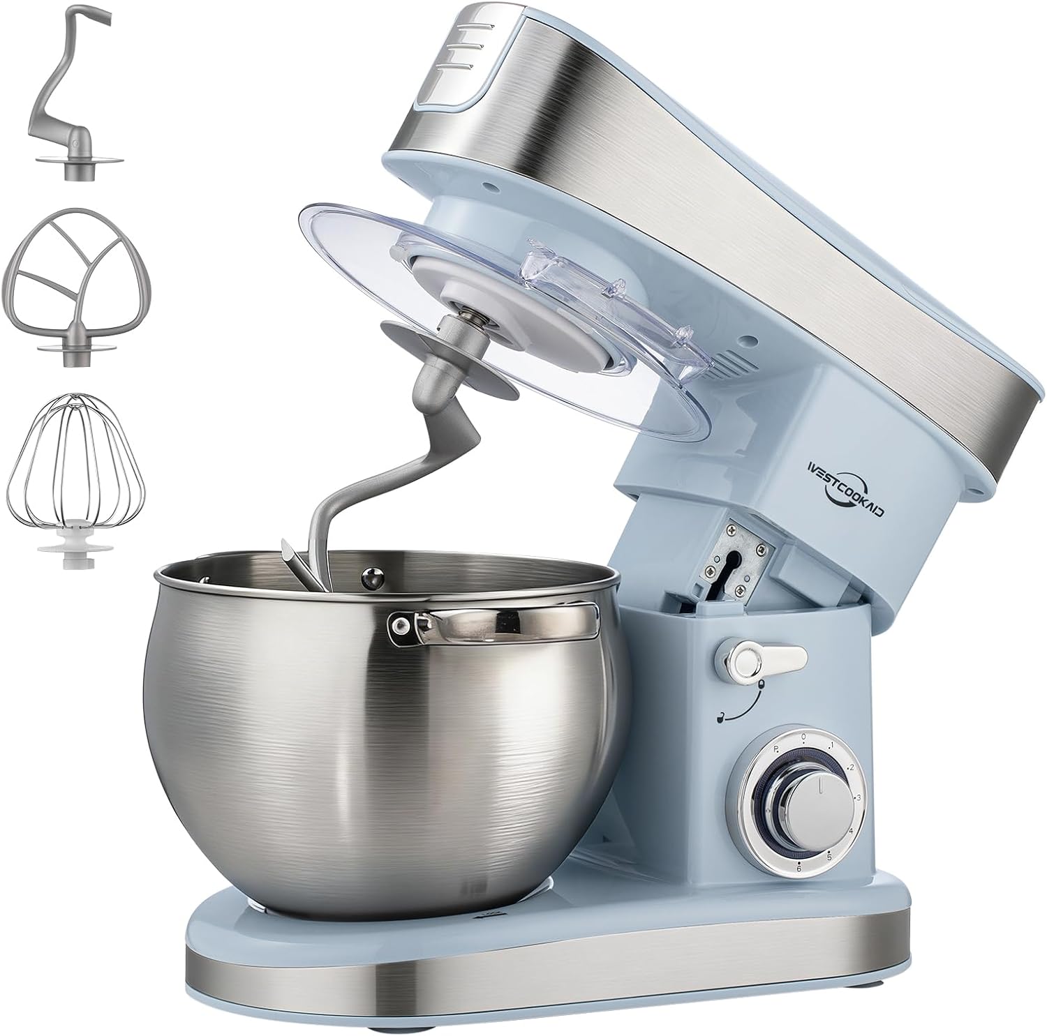 Stand Food Mixer, 6.3 Qt Stand Mixer, 400W 6-Speed with Pulse Tilt-Head, Kitchen Electric Mixer with Stainless Steel Bowl, Dough Hook, Whisk, Beater, Household Stand Mixer for Baking, Blue