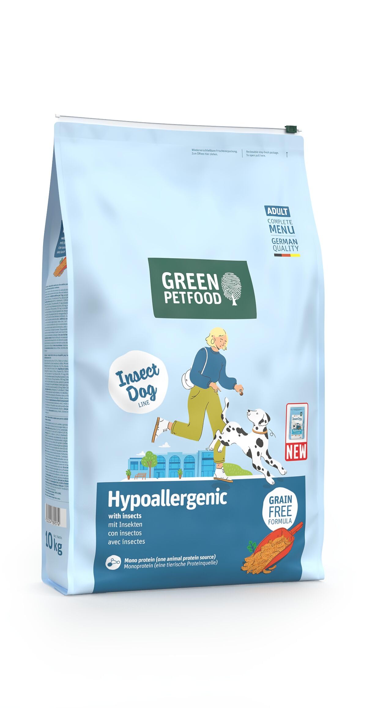 Green Petfood InsectDog Hypoallergen (1 x 10 kg) | Adult | Premium Trockenfutter für ausgewachsene allergische Hunde | getreidefrei mit Insektenprotein | nachhaltiges Hundefutter | (1er Pack NEU)