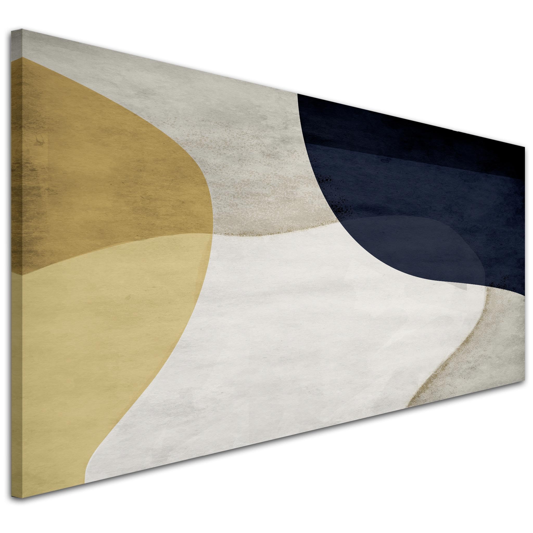 Wallfillers Abstract Mustard Navy Graphic Canvas Wall Art Picture - 1699-118x49cm - Ready to Hang