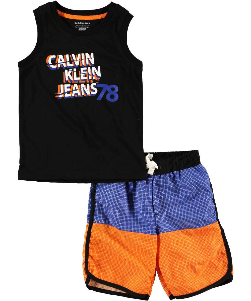 Calvin Klein Boys Black Tank Top 2pc Printed Board Short Set
