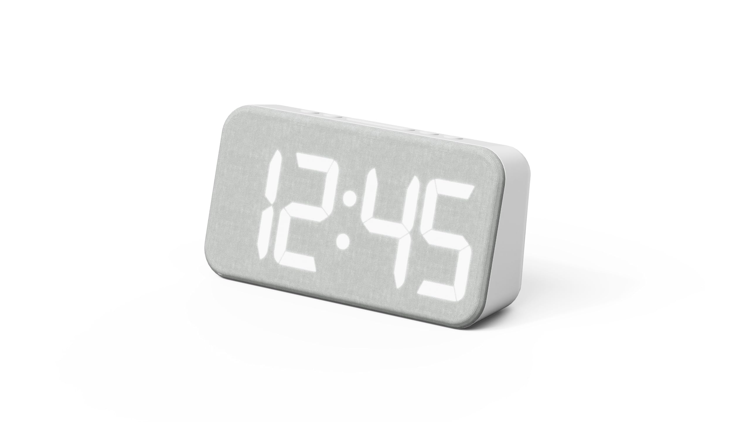 mooas Cosy Fabric LED Desk Clock, Digital Alarm Clock with USB Charging Port, 12/24H Mode, Temperature Display, Alarm & Snooze, Cozy Atmosphere, Non-Slip Silicone pad for Stability (Light Grey)