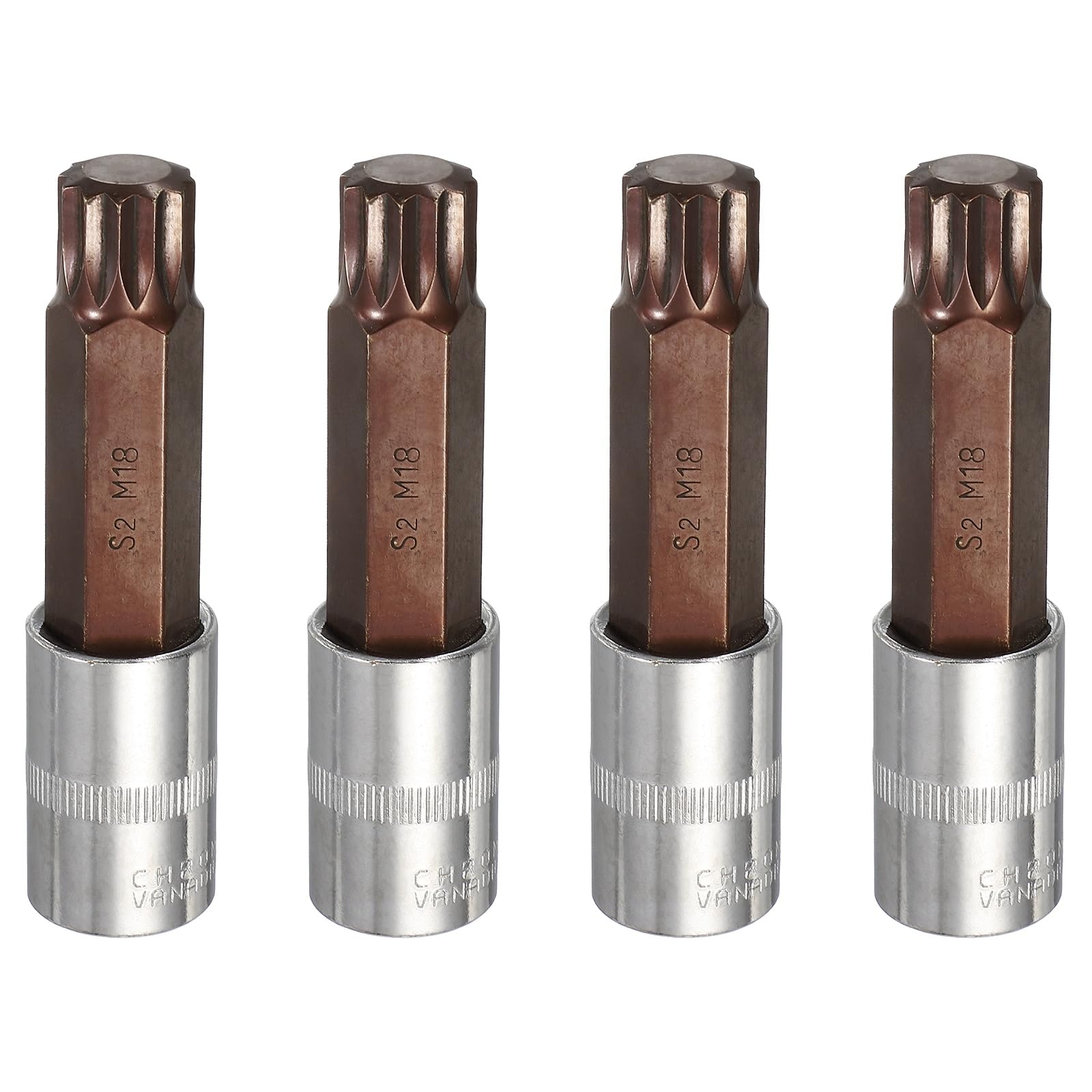 sourcing map 4Pcs Triple Square Spline Bit Socket 1/2" Drive M18 Metric Sized S2 Steel 12 Point Head Long Screwdriver Drill Bits CR-V Steel Socket Adapter for Home Auto Axle Hex Nut Bolt Repair