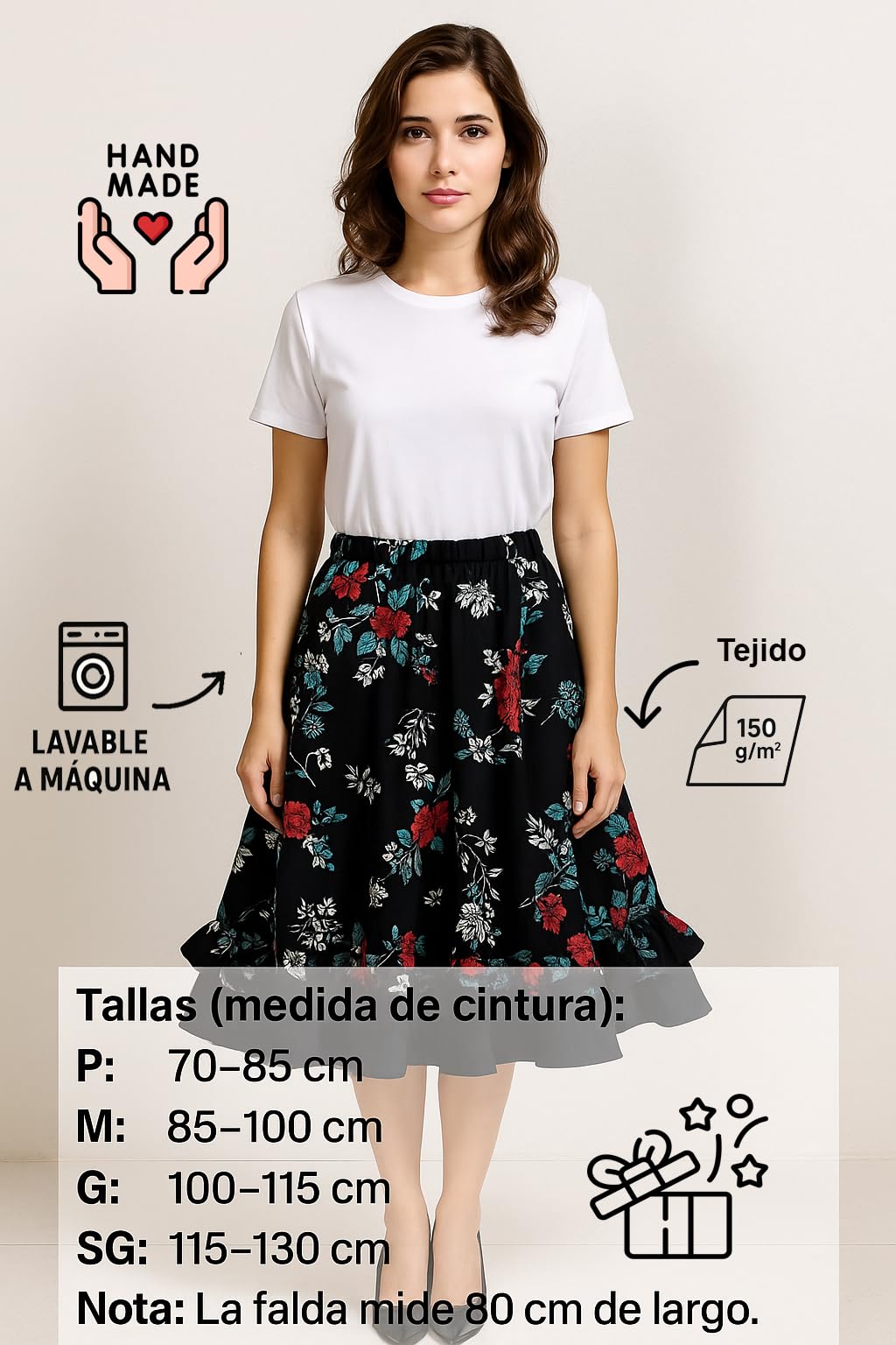 Gonna da flamenco da donna a pois o a fiori – Ideale per balli, fiere, pellegrinaggi e spettacoli. Abito tradizionale andaluso, di alta qualità e lungo.