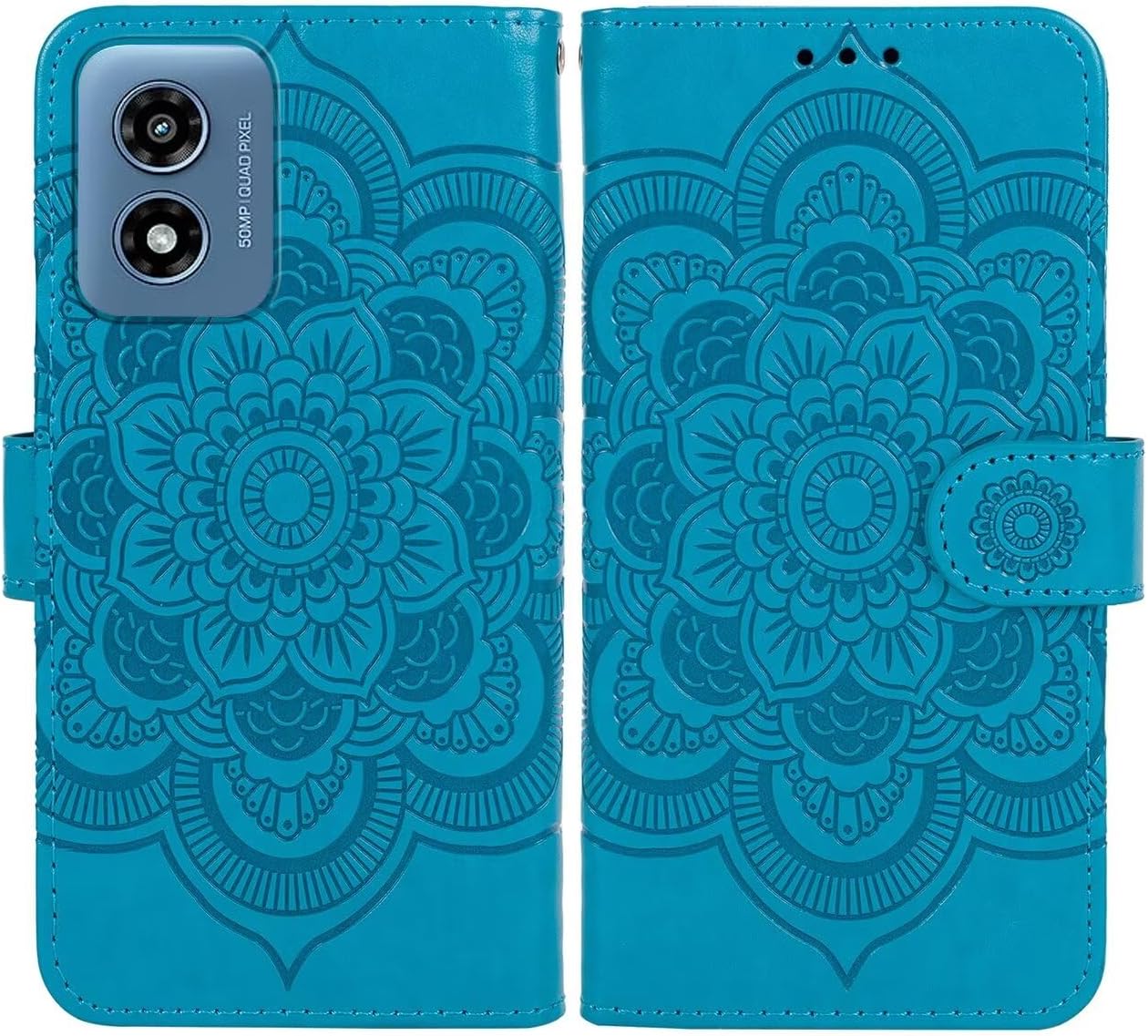 Case for Moto G Play 2024 4G Case, Moto G Play Gen 3 Wallet Case with Tempered Glass Screen Protector, Leather Flip Credit Card Holder Stand Phone Cover for Motorola Moto G Play 2024 4G Blue image 4