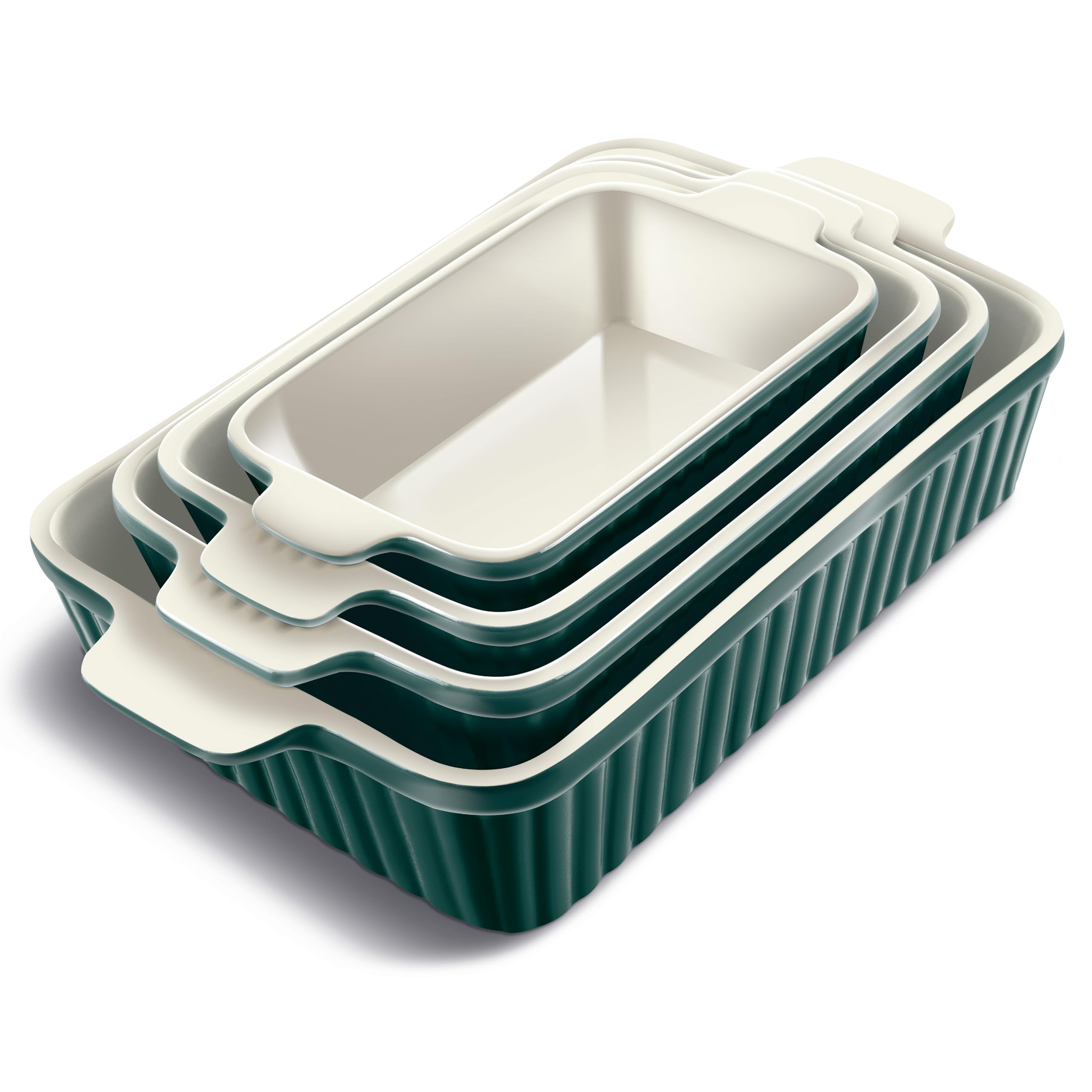 COOK WITH COLOR Casserole Dishes for Oven, Porcelain Baking Dishes, Ceramic Bakeware Sets of 4, Rectangular Pans Handles for Baking Cake Kitchen