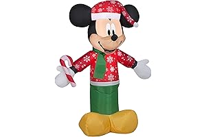 Gemmy Airblown Inflatable Mickey Mouse in Snowflake Sweater and Stocking Cap, Festive Holiday Decoration