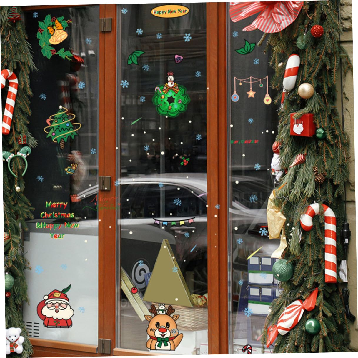 Angoily 30 Piezas Pegatinas Navideñas para Ventanas de PVC Decoración Removible con de Santa Claus Árbol y Reno Adhesivos Festivos para Cristales Navidad
