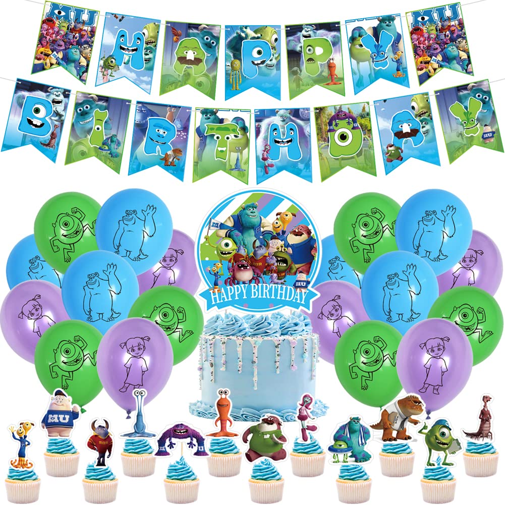 Monsters University Birthday Balloons, Monsters University Party Decoration, Kids Birthday Party Decorations Theme Party Supplies Banner Cake Topper Latex Balloons for Kids Birthday, Baby Shower