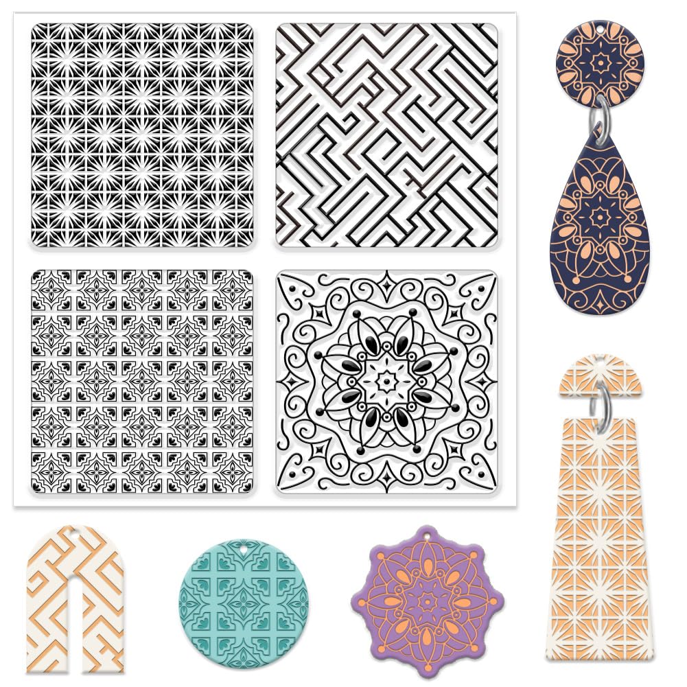 CHGCRAFT Mandala Flowers Polymer Clay Texture Sheets Geometry Modeling Pattern Pad Clay Texture Mat Embossing Folders for DIY Jewelry Making Craftwork and Printing Patterns, 5.5x5.5Inch