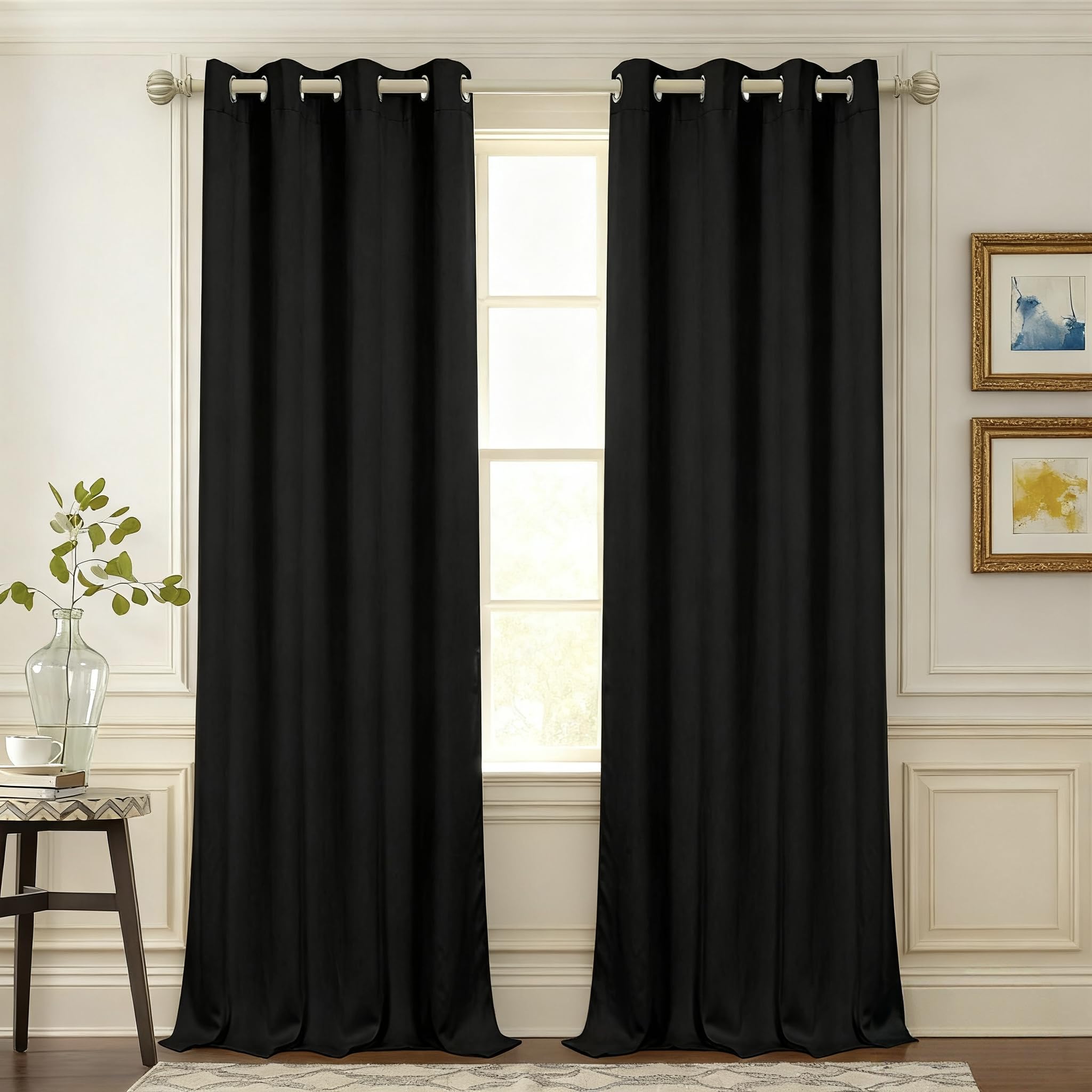 MYSKY HOME Black Out Curtains 95 Inch Extra Long Black Curtain for Bedroom Thermal Insulated Room Darkening Drapes with Grommet for Living Room