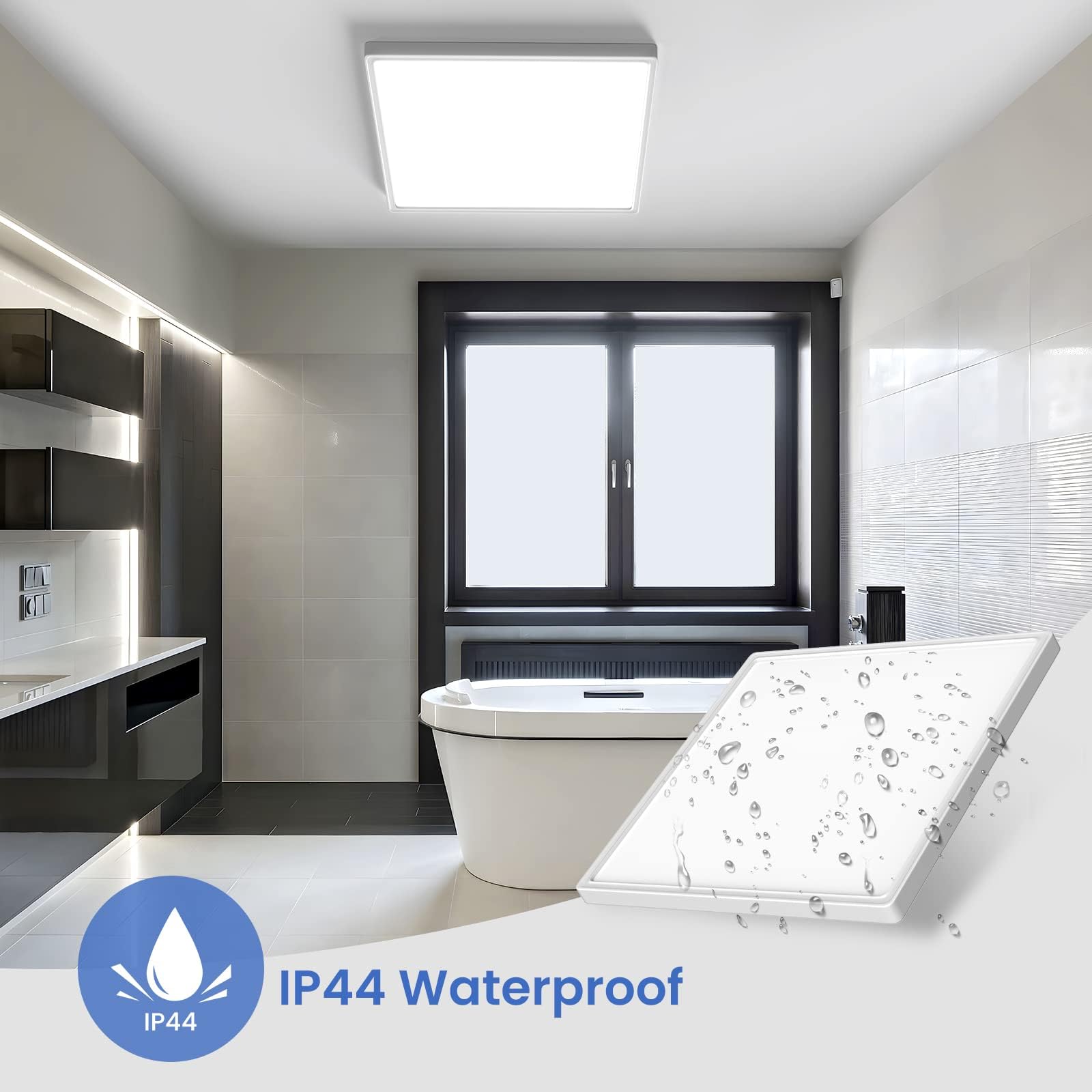 OTREN Plafoniera LED Soffitto Quadrata, 4000K Lampada da Soffitto LED Moderno, Plafoniera Bagno IP44 per Camera da Letto, Cucina, Soggiorno, Balcone, Ufficio, 30CM 2400LM