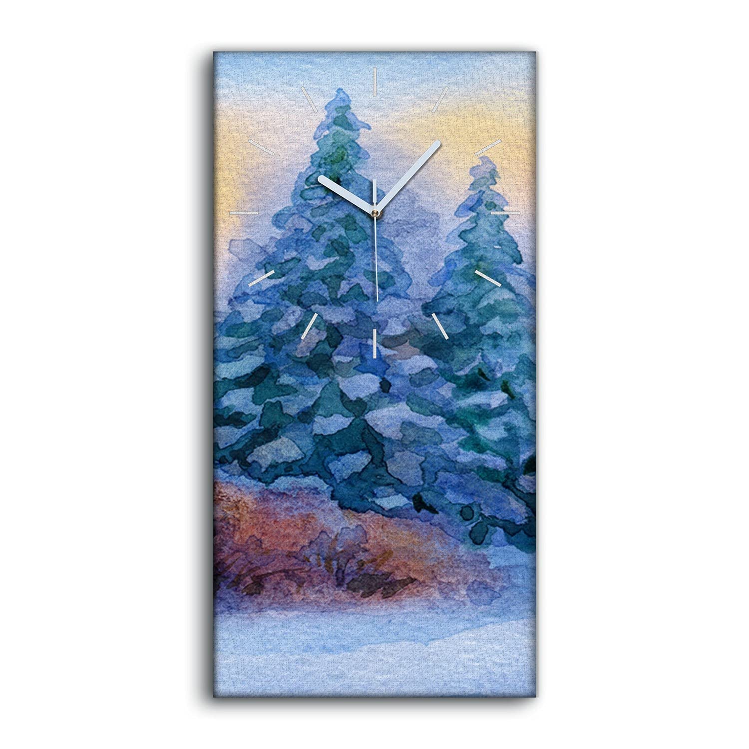 Horloge sur Toile Forêt de Neige 30x60cm - Pendule Murale Silencieuse