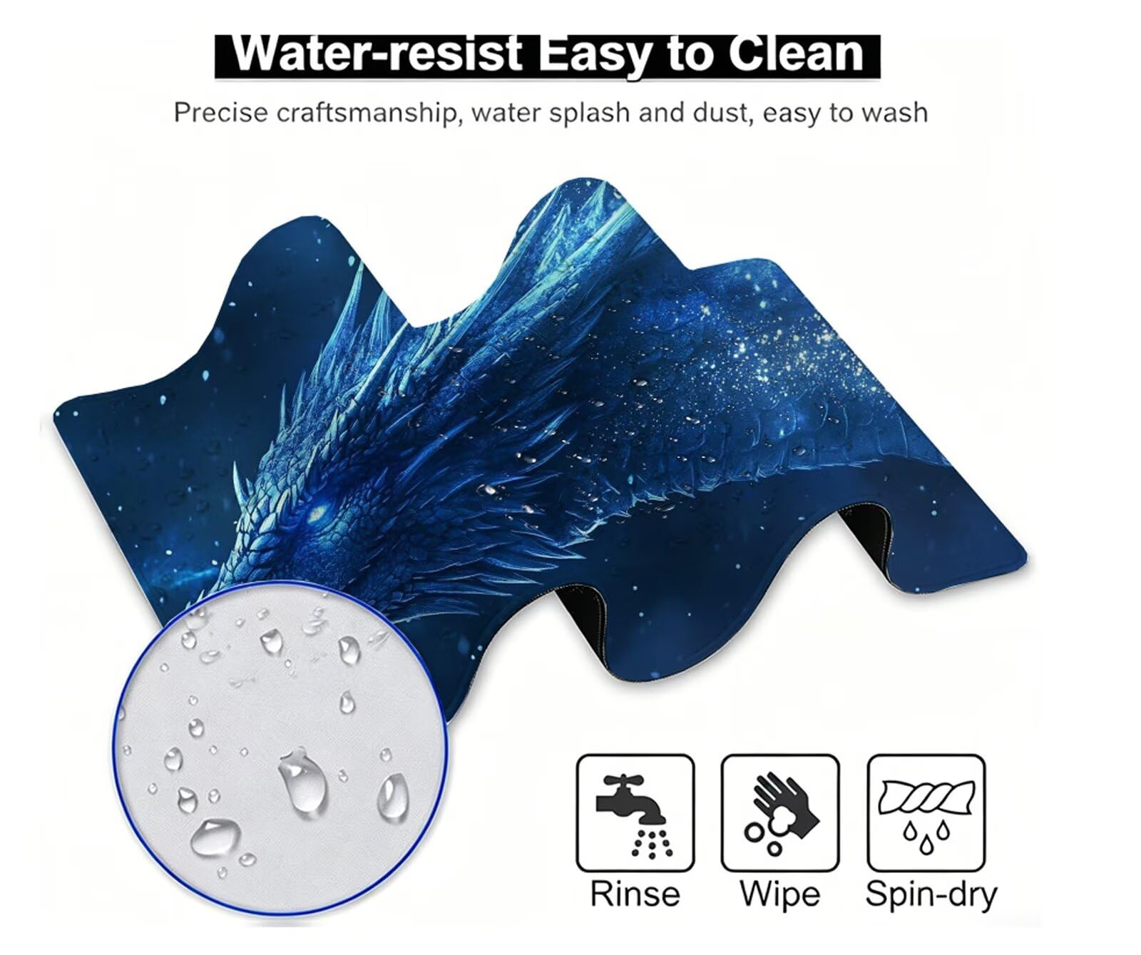 Tappetino Mouse Drago Tappetino Mouse XXL 150x80 cm Mouse Pad Blu Sottomano Scrivania Ufficio Grande, Mousepad Gaming Antiscivolo Impermeabile, Tappeto per Computer e Tastiera, Gamer, Regalo W6-883