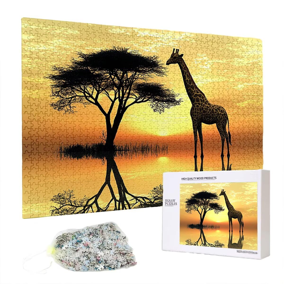 Puzzle 5000 elementów, żyrafa, zachód słońca, 5000 elementów, drewniane puzzle dla dorosłych, wymagająca łamigłówka, gra logiczna dla całej rodziny, drewniane puzzle, dekoracja salonu, prezenty, P-42