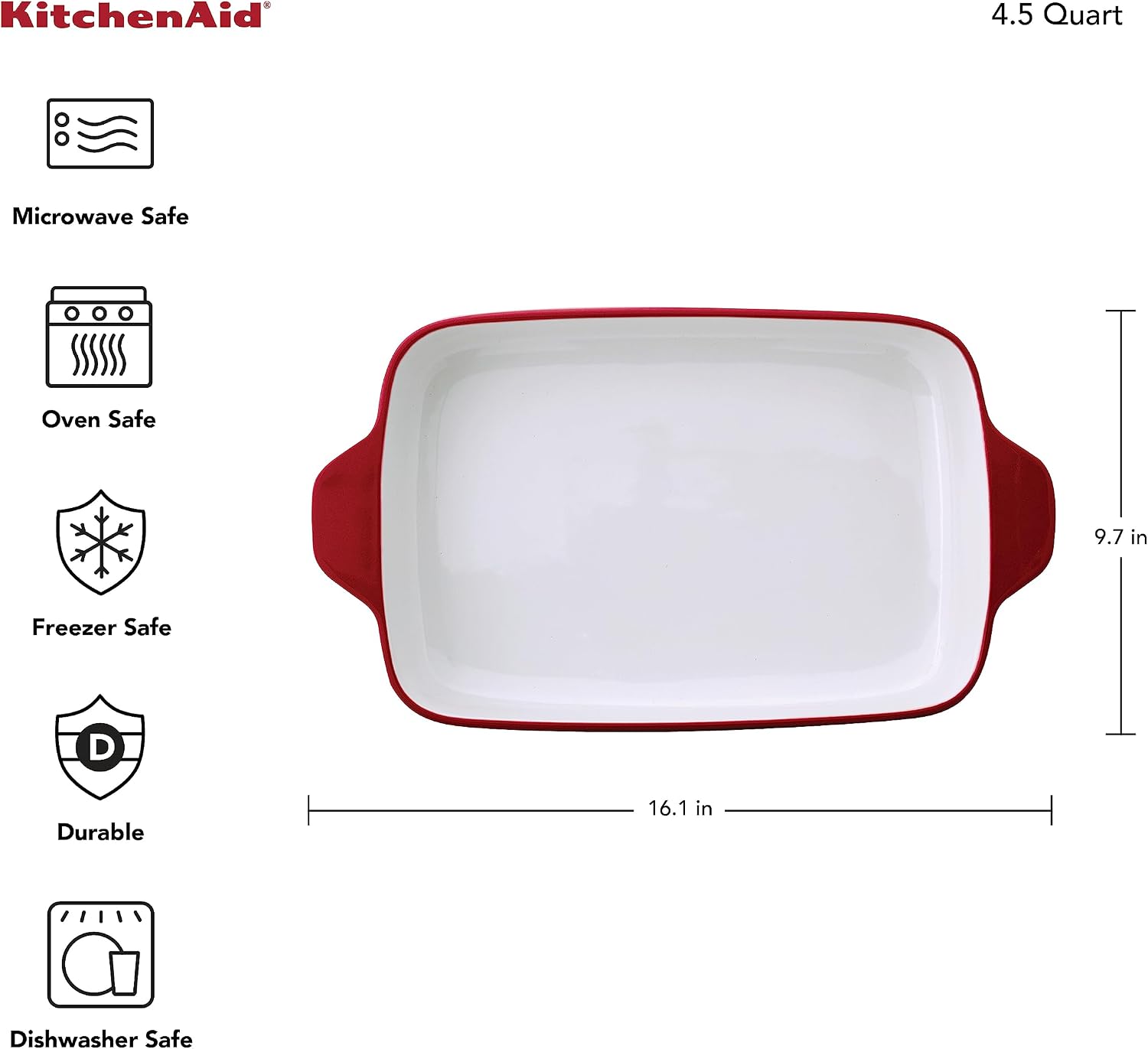 KitchenAid Vitrified Stoneware Rectangular Baker, 4.5 Quart